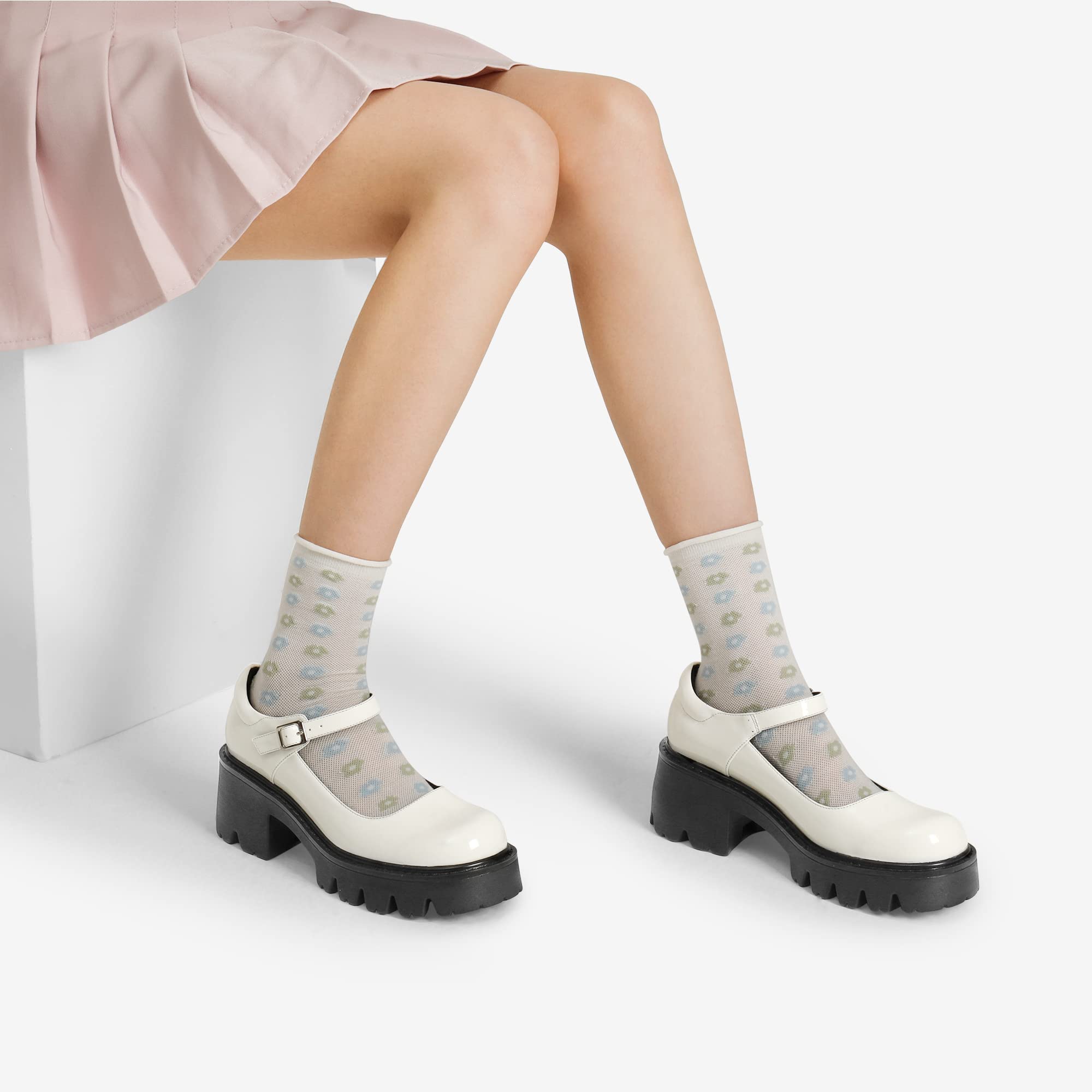 Women's Mary Janes Shoes -  Platform Dress Low Heel Chunky Pumps Round Toe Ankle Strap Pumps Shoes Oxfords