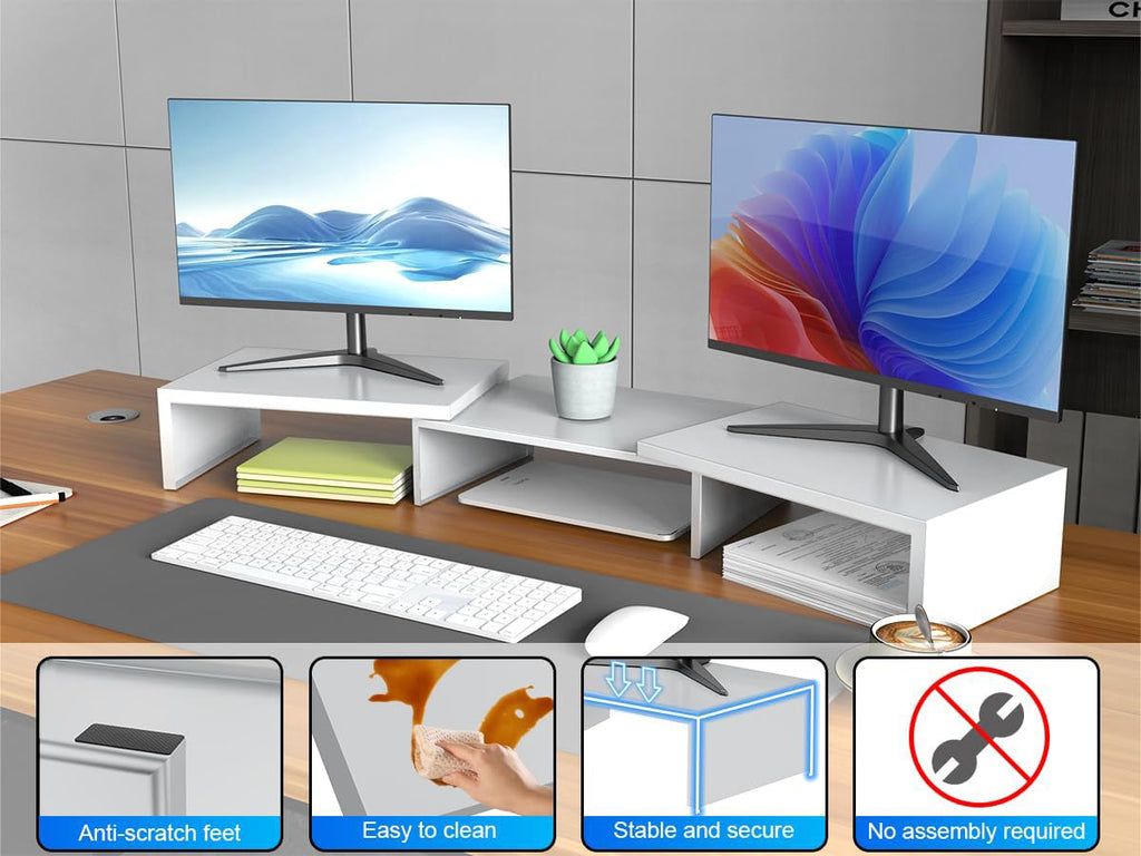 Dual Monitor Stand for Desk, Metal Monitor Riser, Office Supplies and Accessories