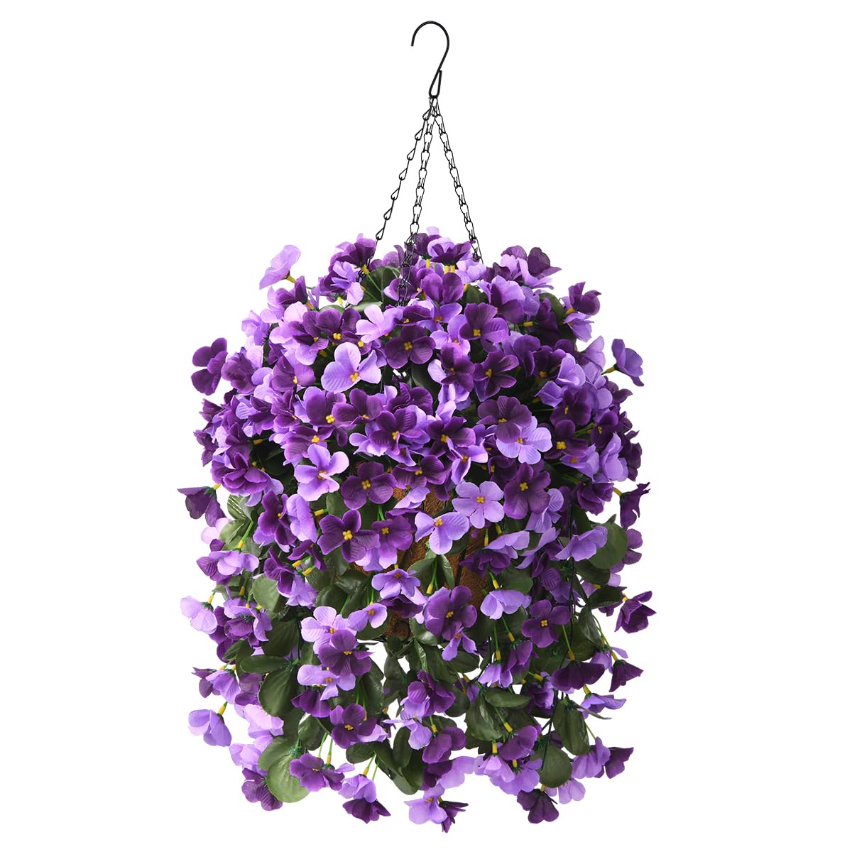 Hanging Flowers Basket for Outdoors Spring Decoration, Faux Silk Begonia in Planter Look Real UV Resistant for Outside
