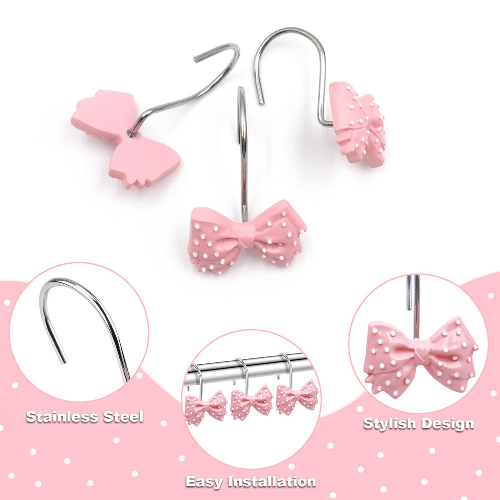 Decorative l Cute Bow Knot Polka Dots Shower Curtain Rings Decor Resin 12 Pcs