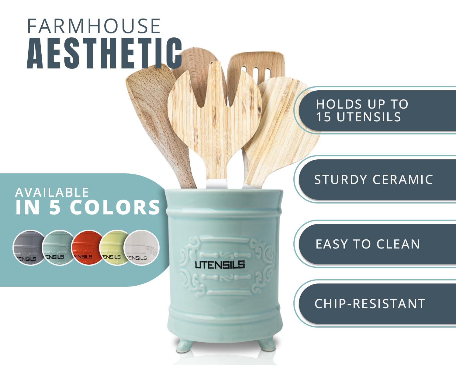 Vintage Style Kitchen Utensil Caddy - Antique Design Cooking Utensil Organizer - Rustic French Country Utensil Crock for Cooking Enthuziast