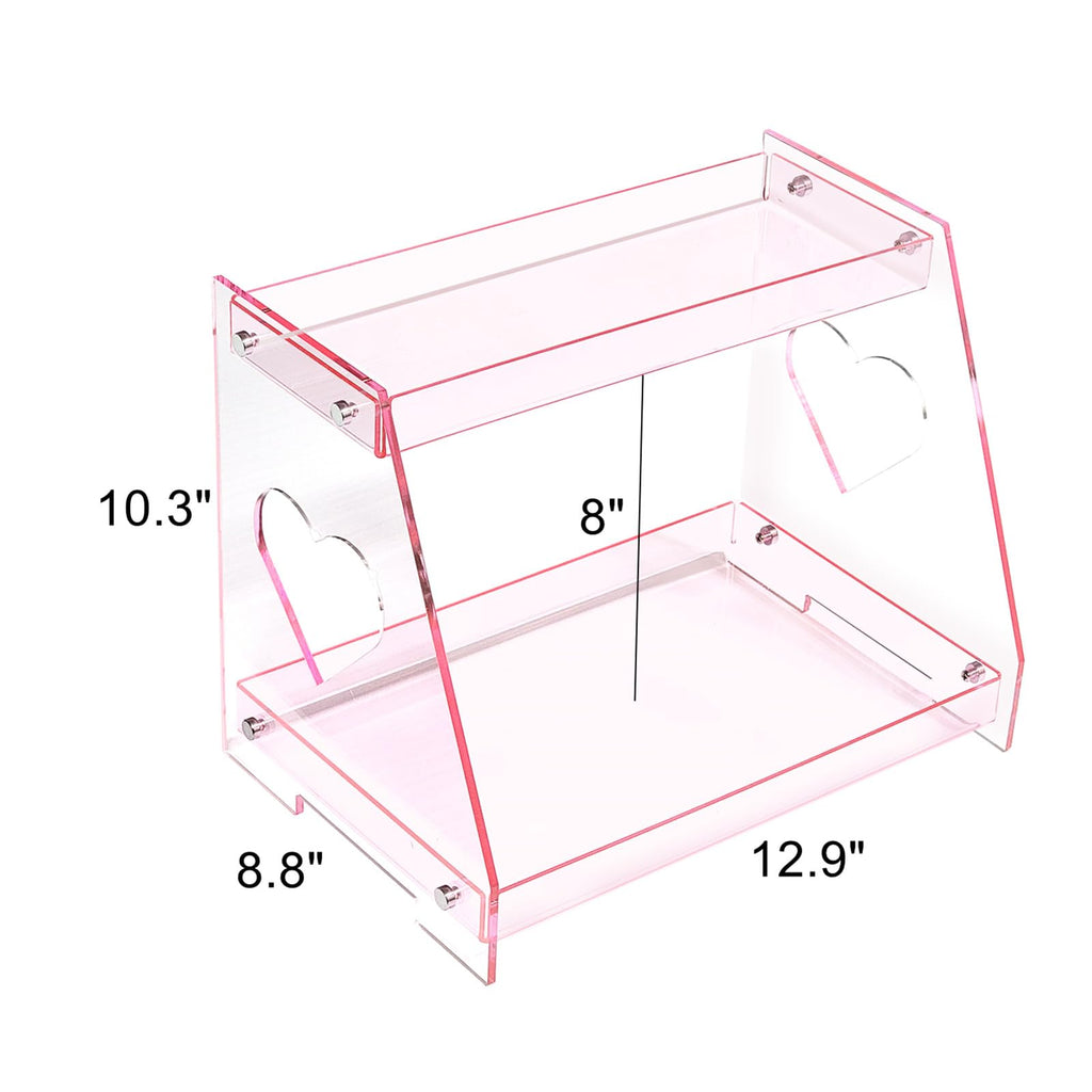 Pink Heart 2 Tie Organizer Display Shelf, Acrylic Tray