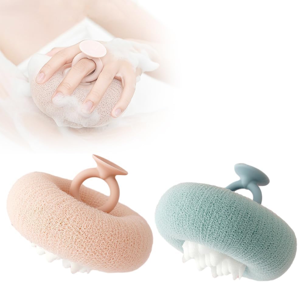 Upgraded 2-in-1 Sunflower Bath Ball Exfoliating Bath Sponge Cleaning Brush, Super Soft Sunflower Suction Cup Bath Ball, Sponge Mesh Pouf Shower Ball