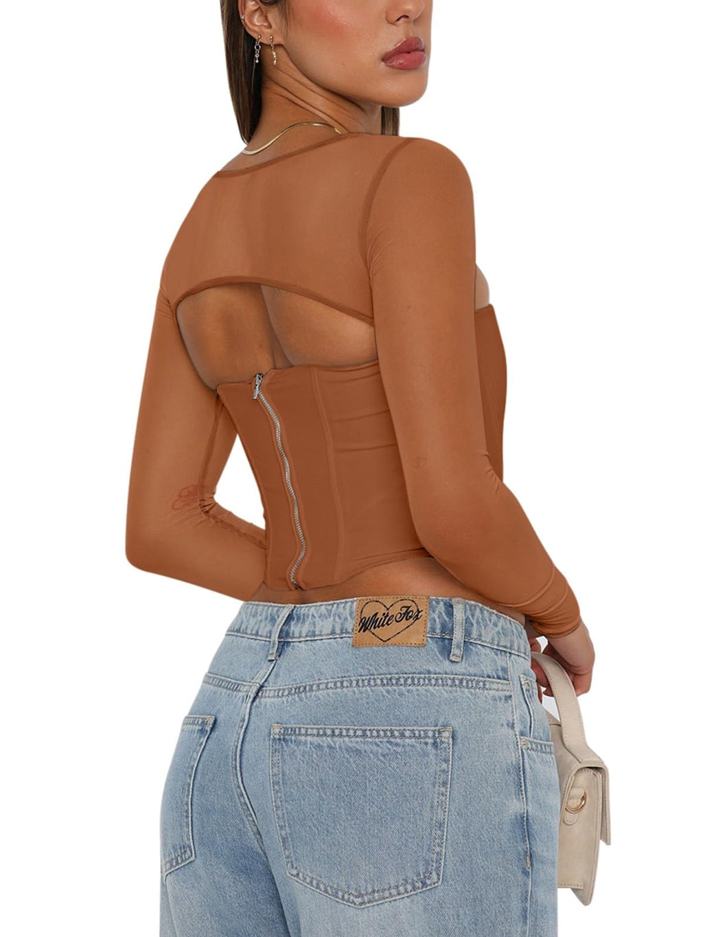 Women's Sexy Sheer Long-Sleeve Corset â€?Y2K Square Neck, Cropped Party Top