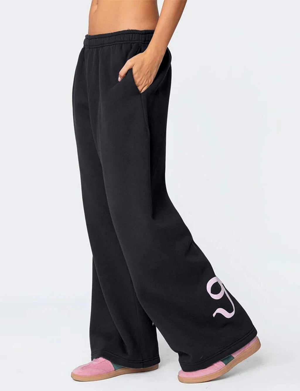 Women's Wide-Leg Sweatpants â€?Straight Leg, Graphic Bow Print, Elastic Waistband, Lounge Joggers with Pockets