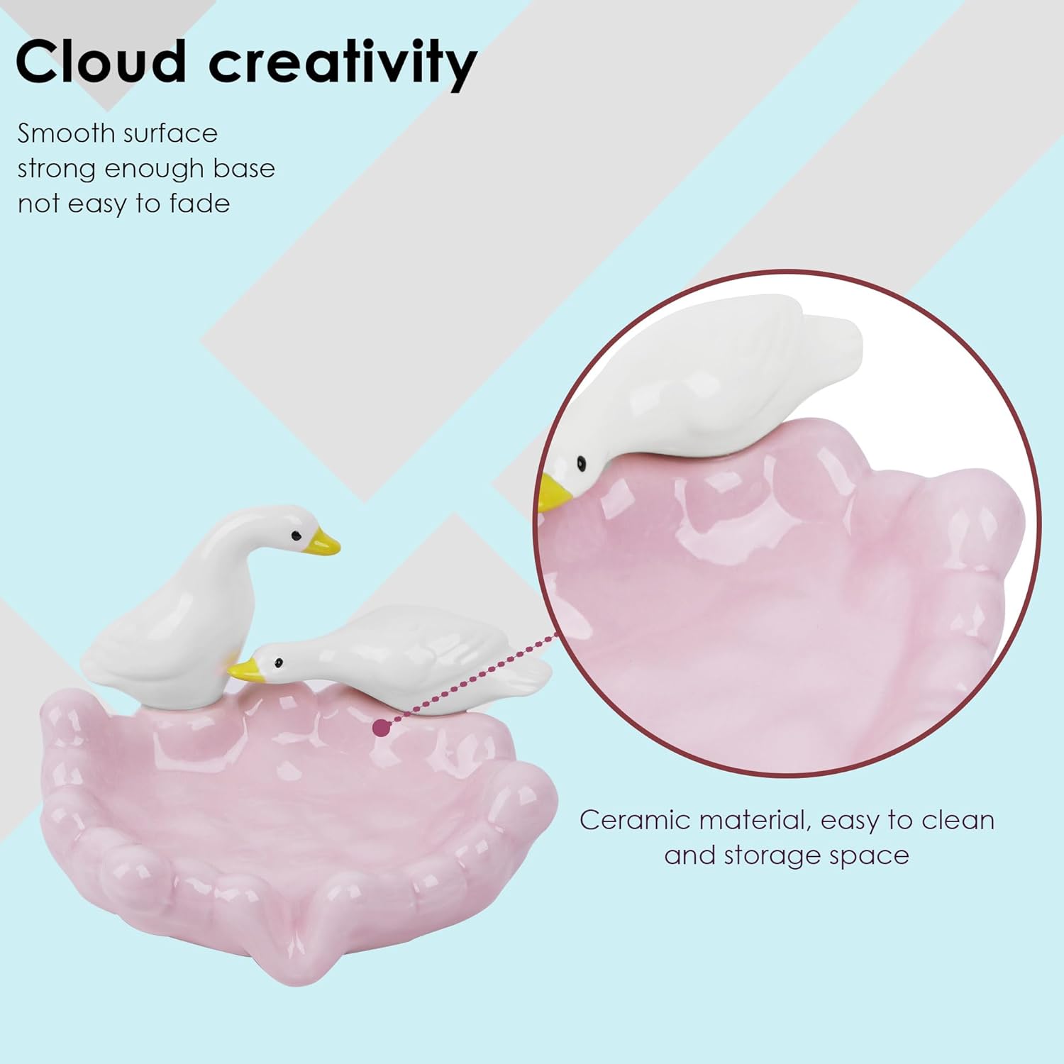 Duck Ceramic Soap Dishes, Cute Duck Soap Dish Self, Draining Soap Dish Soap for Bathroom