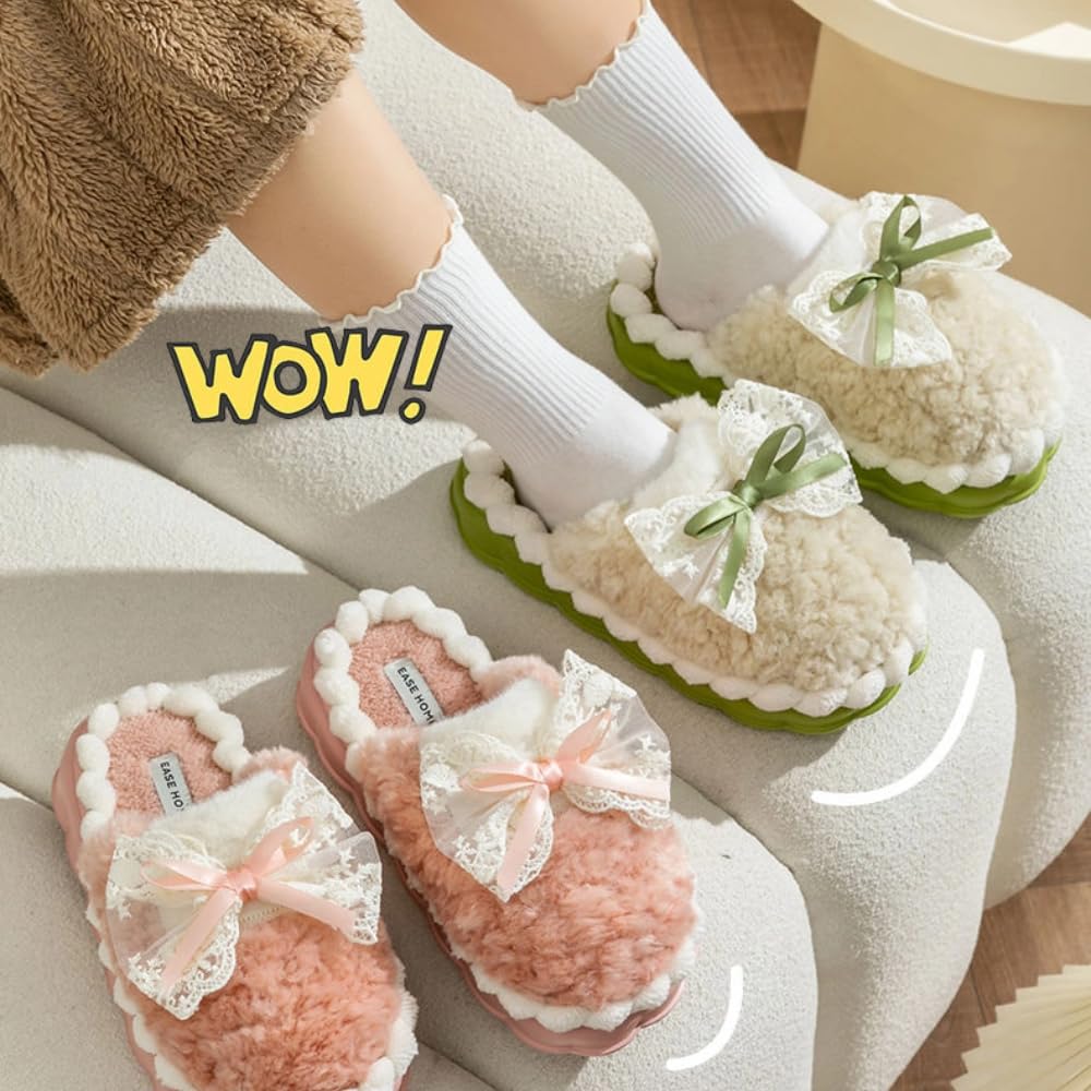 Cute Butterfly Fuzzy Women's Slippers Winter Fluffy Open Toe House Slippers Slip On Plush Bedroom Shoes