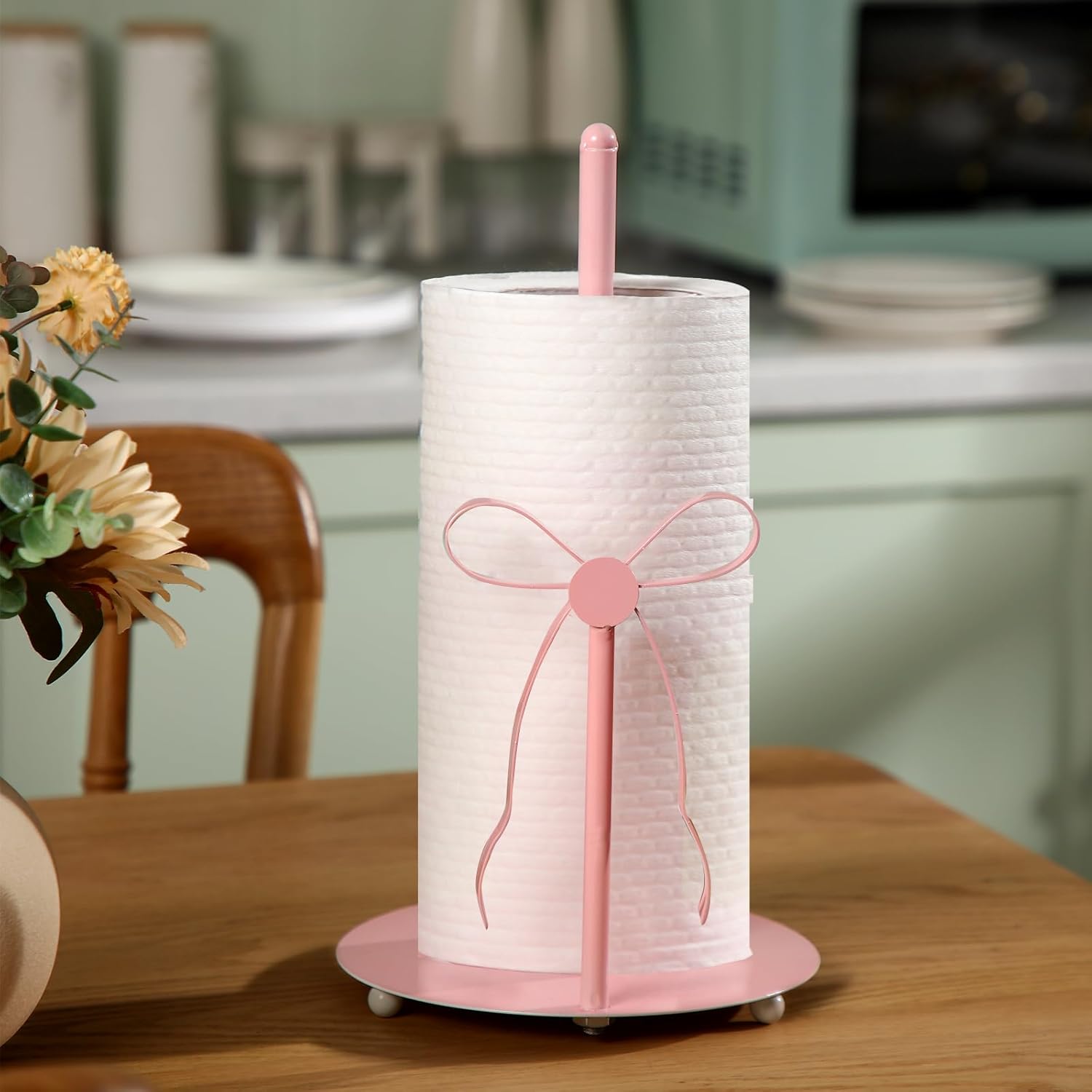 Coquette Pink Bow Paper Towel Holder Cute Metal Pink Bow Knot Kitchen Decor Accessories