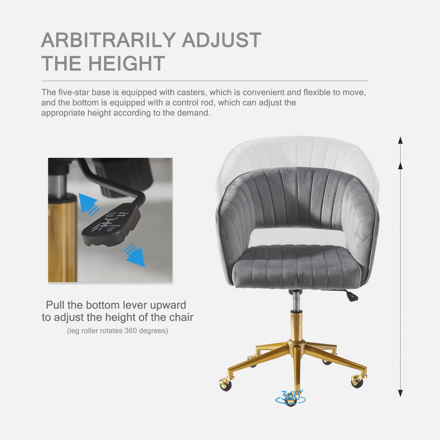 Vanity Velvet Chair, Upholstered Chairs with Adjustable Swivel Wheels