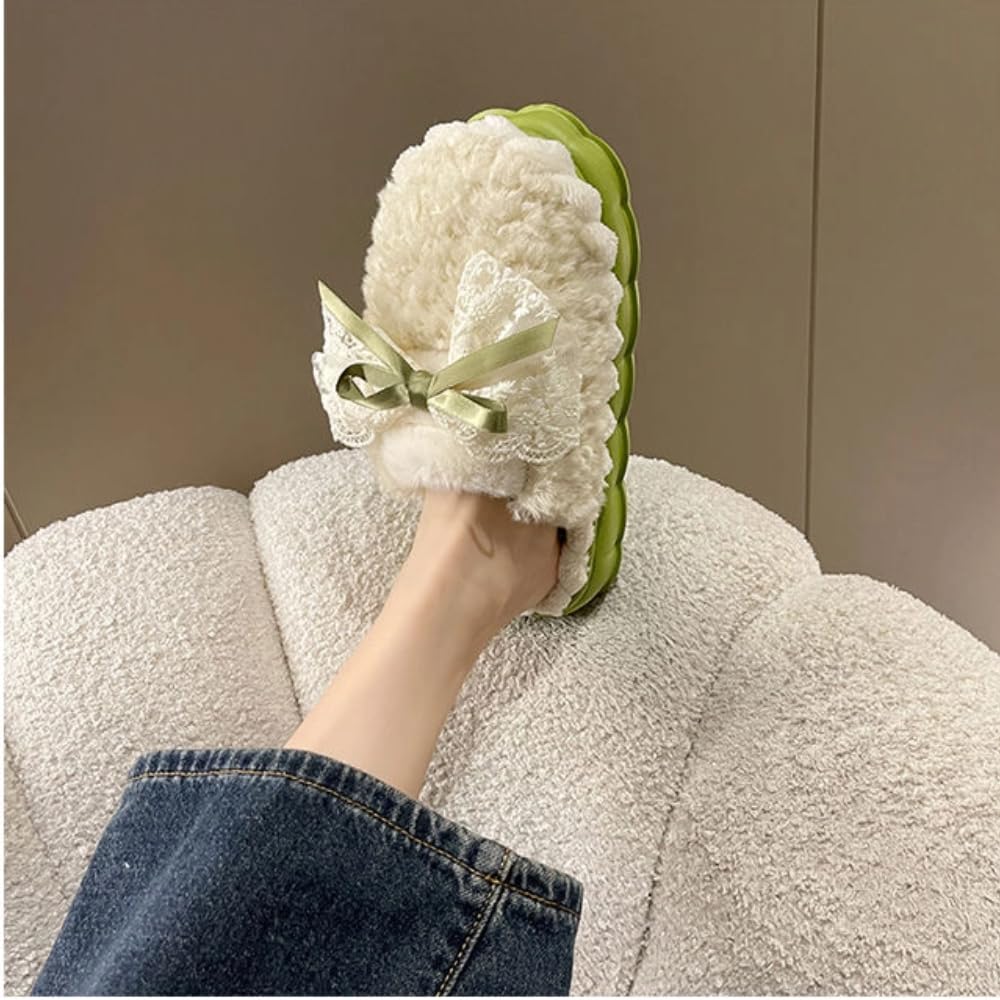 Cute Butterfly Fuzzy Women's Slippers Winter Fluffy Open Toe House Slippers Slip On Plush Bedroom Shoes