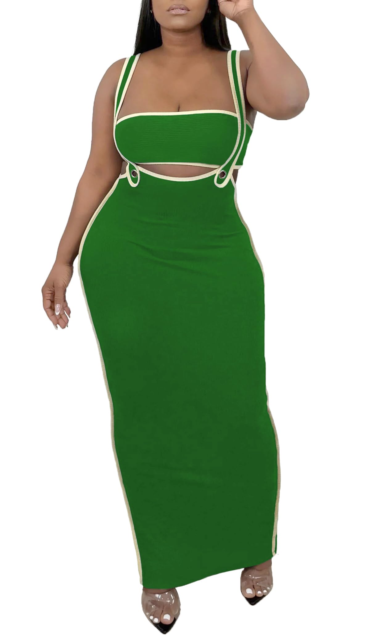 Women 2 Piece Outfits for Women Summer Tube Crop Tops Sexy Bodycon Dresses Maxi Skirt Sets Vacation Jumpsuits Club Outfits