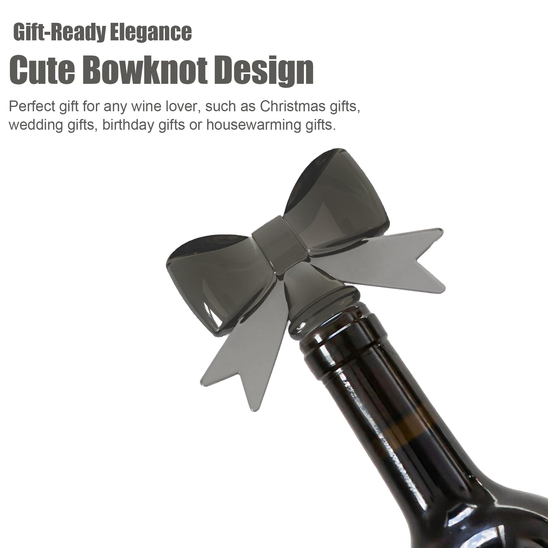 Cute Bowknot Wine Bottle Stoppers - Food-Safe Silicone & Acrylic Resin, Leakproof Seal