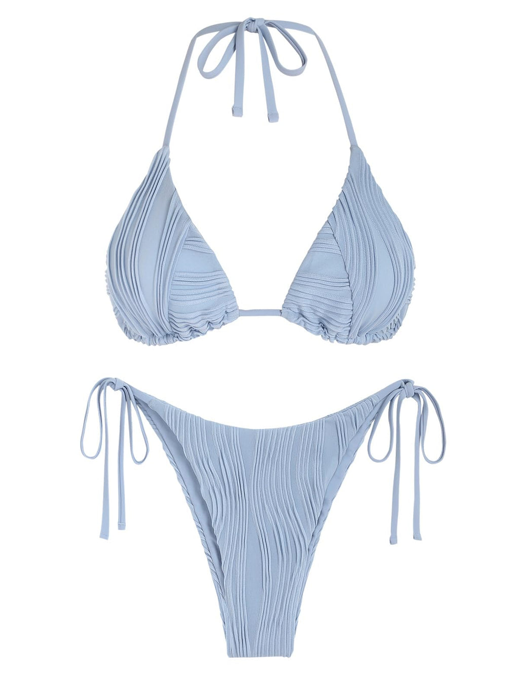 Halter Two Piece Swimsuit Ribbed High Cut Tie Side Thong Bathing Suit Sexy Padded Swimwear