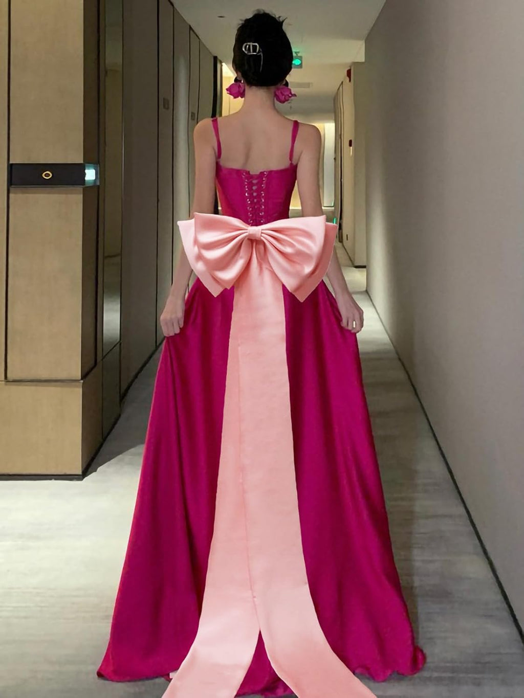 Detachable Big Bow Long Train Satin Bowknot Sweep Train Waist Sash Belt Bowknot for Wedding Formal Dress