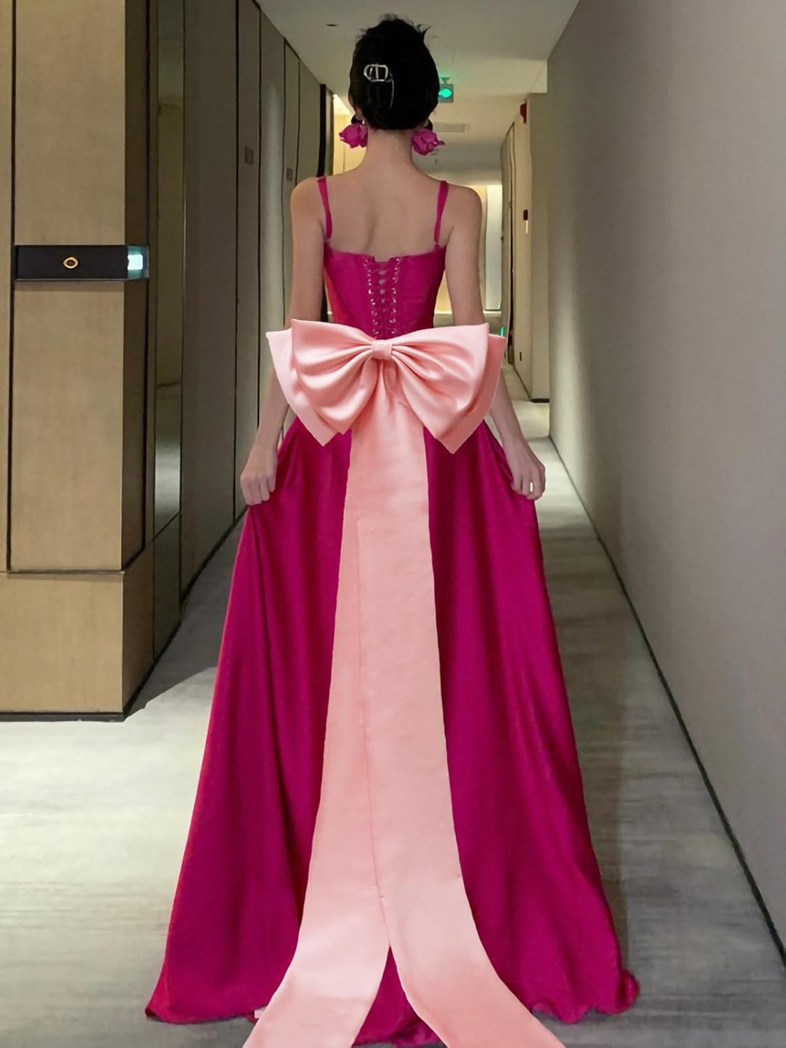 Detachable Big Bow Long Train Satin Bowknot Sweep Train Waist Sash Belt Bowknot for Wedding Formal Dress