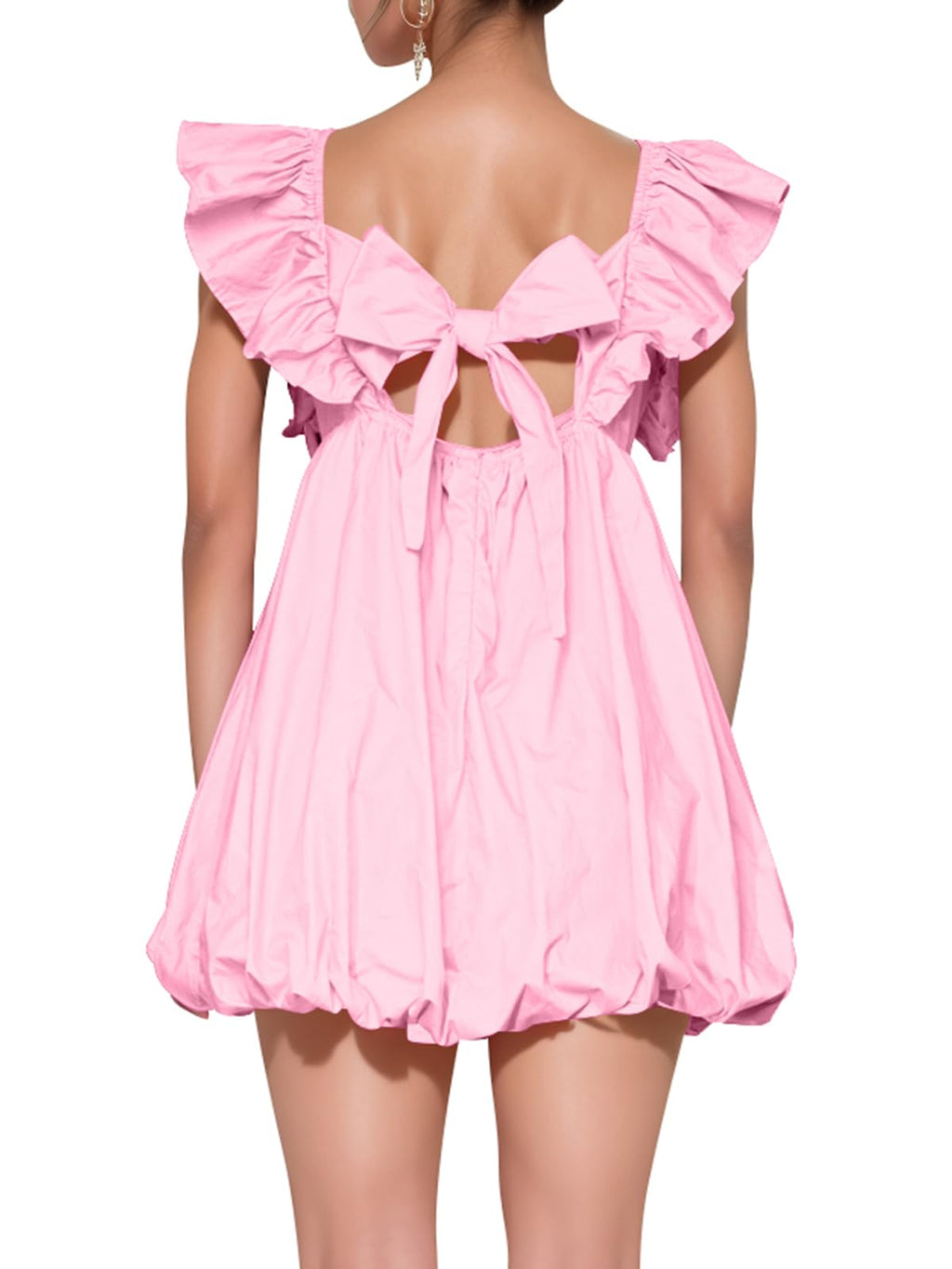 Summer Mini Deep V-Neck Babydoll Dress â€?Backless Lace-Up Sexy Bubble Dress