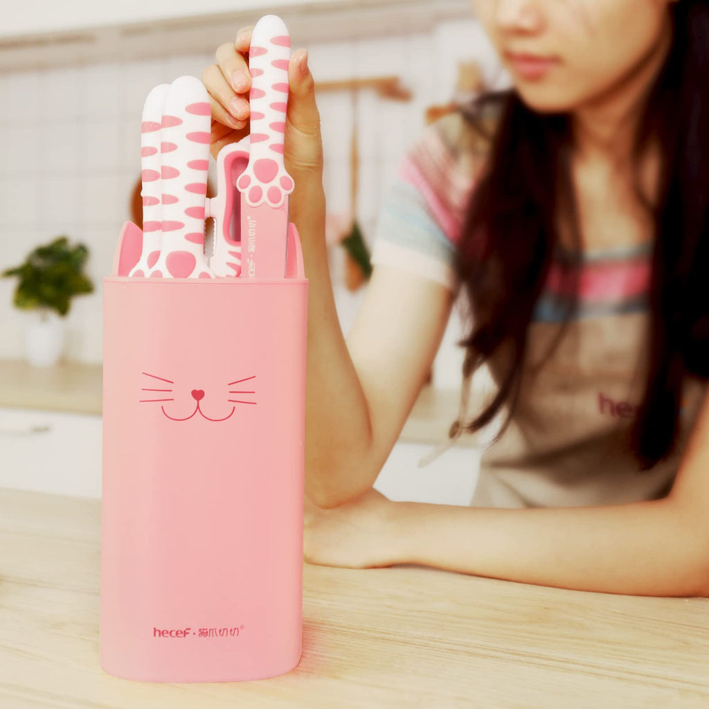 Cute Kitchen Knife Set, Dishwasher Safe, 5-piece Non-Stcik Knives Set with Detachable Block and Scissors,Sharp for Chopping, Slicing, Dicing and Cutting