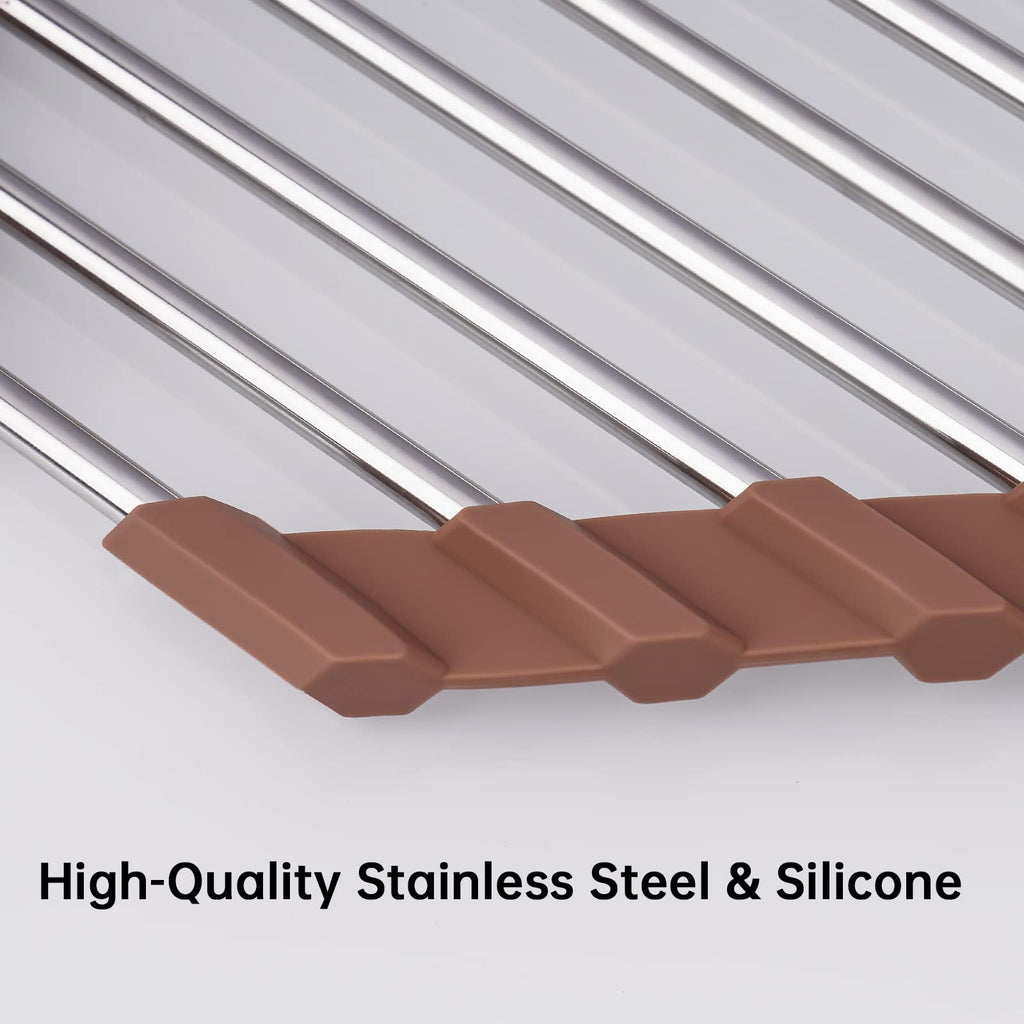 Triangle Foldable Dish Drying Rack, Small Roll-Up - Stainless Steel Over Sink Drainer for Kitchen Sink Corner, Rustproof