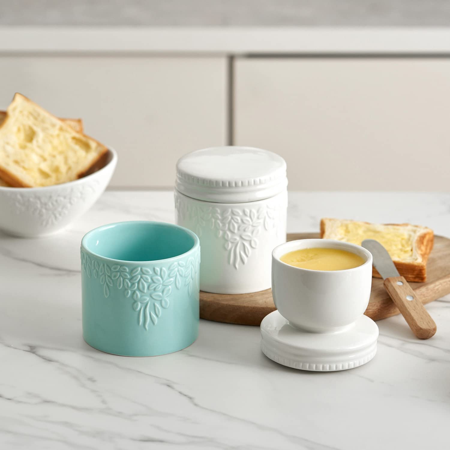 Toptier Ceramic French Butter Keeper with Water Line â€?Countertop Crock for Soft, Spreadable Butter