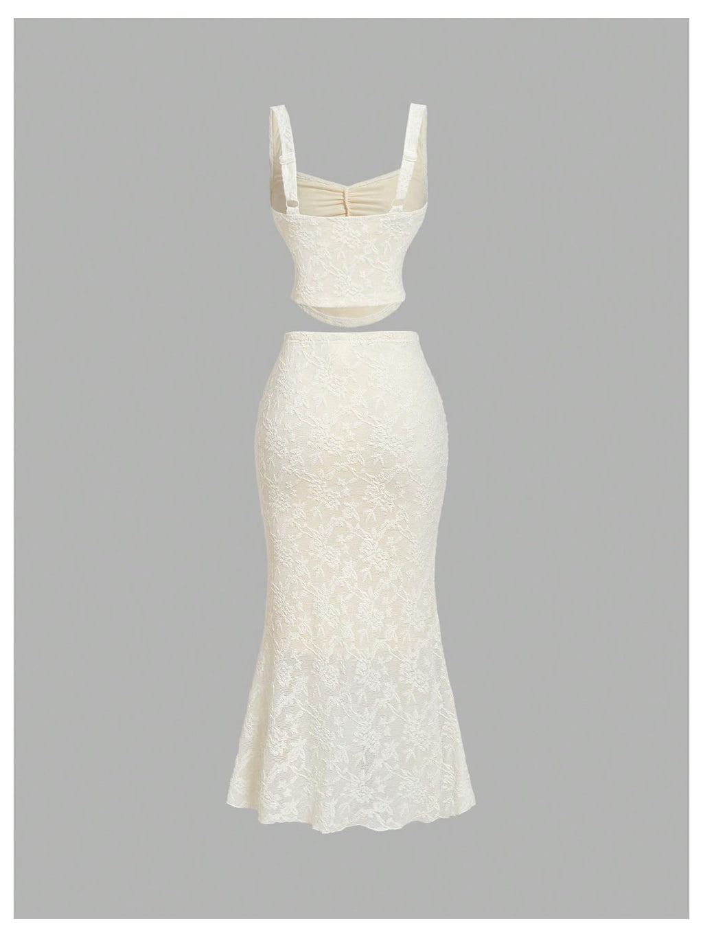 Women's Coquette Floral Lace Skirt Set 2 Piece Sleeveless Top and Bodycon Fishtail Skirt