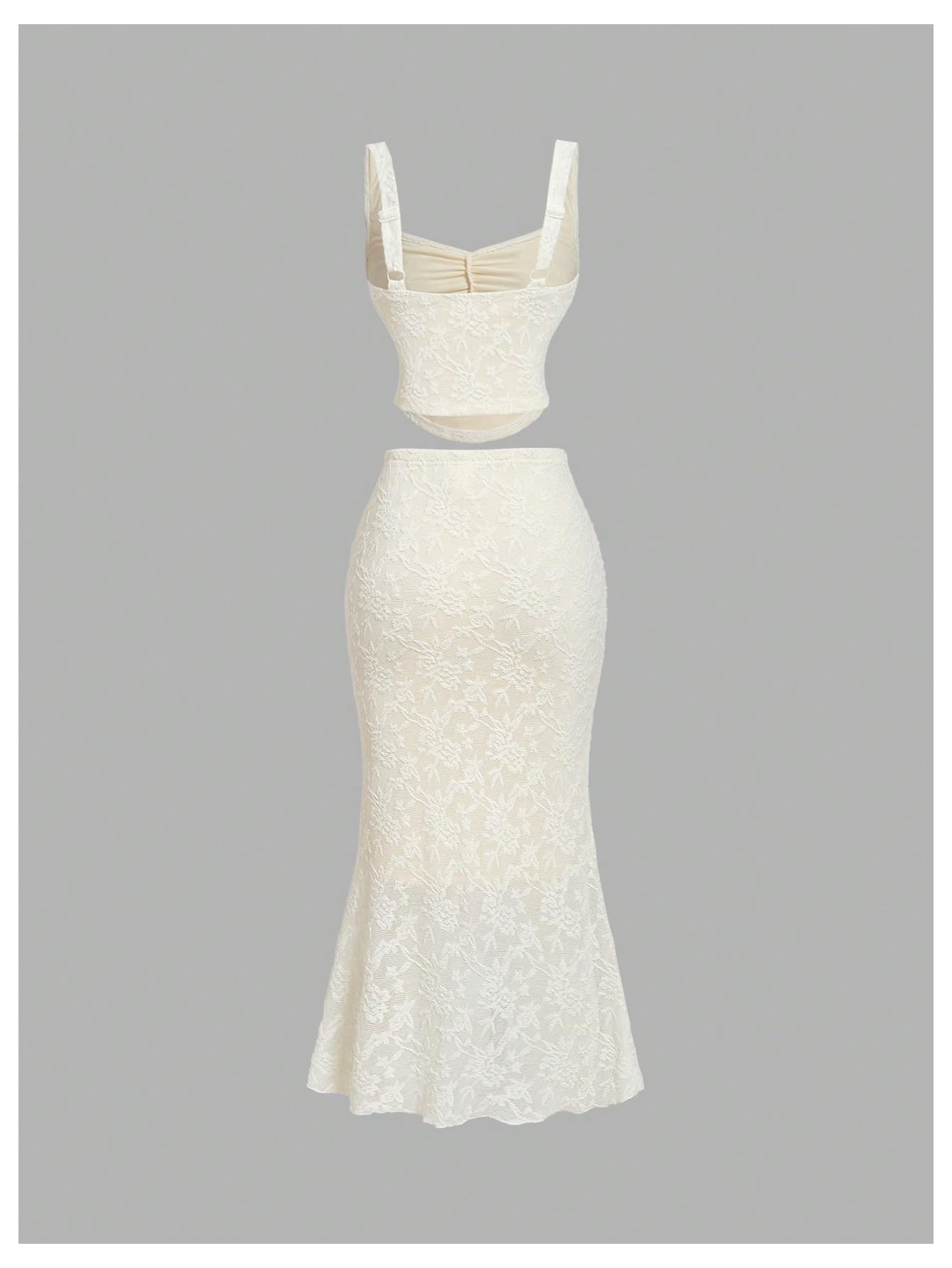 Women's Coquette Floral Lace Skirt Set 2 Piece Sleeveless Top and Bodycon Fishtail Skirt