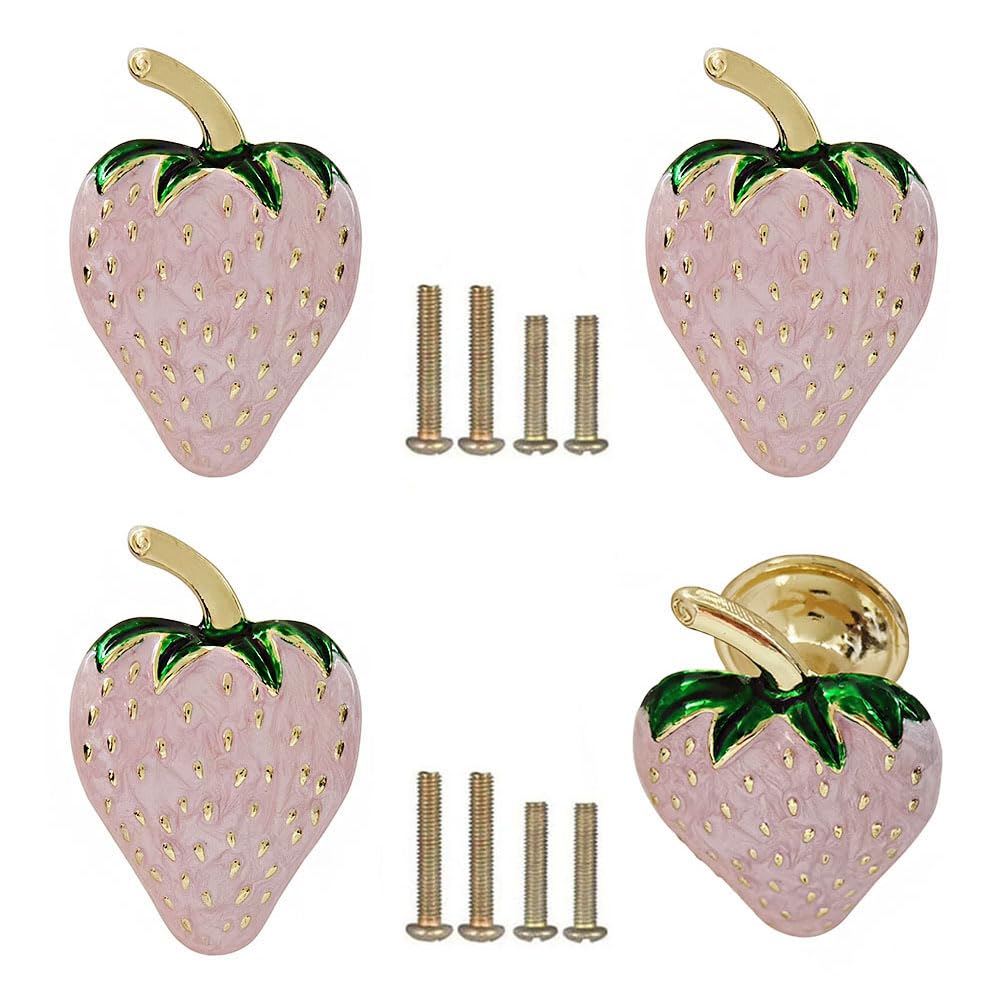 Strawberry Decor Kitchen Knobs, Drawer Handle Pull for Cupboard Dresser Wardrobe Door Home Furniture Hardware Single Hole Handle 4PCS
