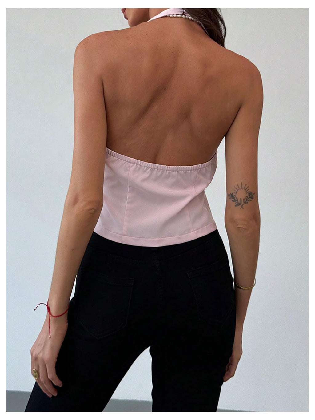 Women's Bow Knot Backless Halter Top Y2k Cut Out Split Hem Sleeveless Tops