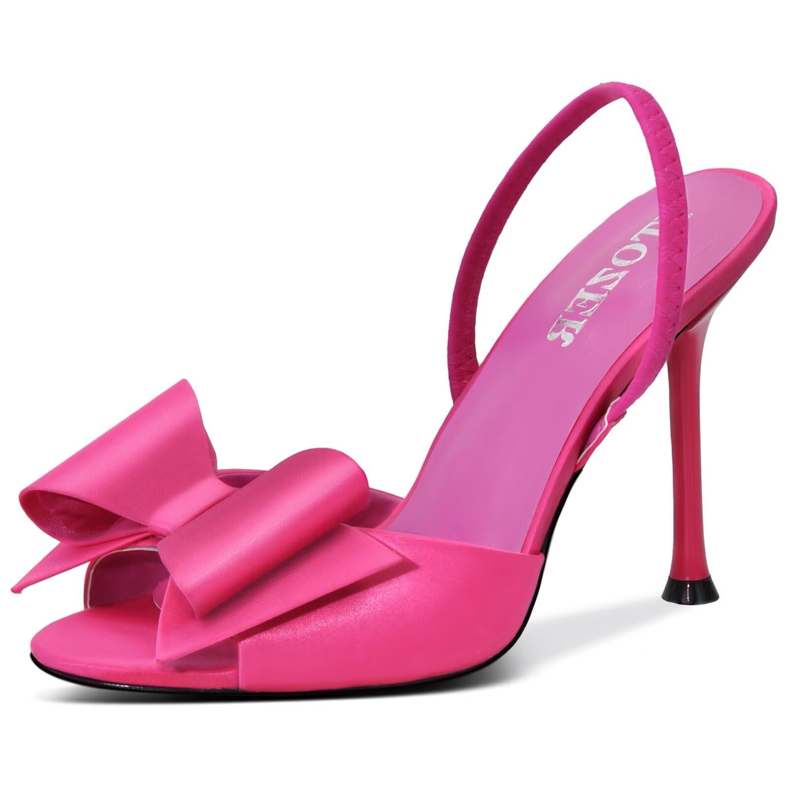 Satin High Heels Slingback Open Toe Mules Sandals Bow Stiletto Sexy Heels Comfortable Party Shoes