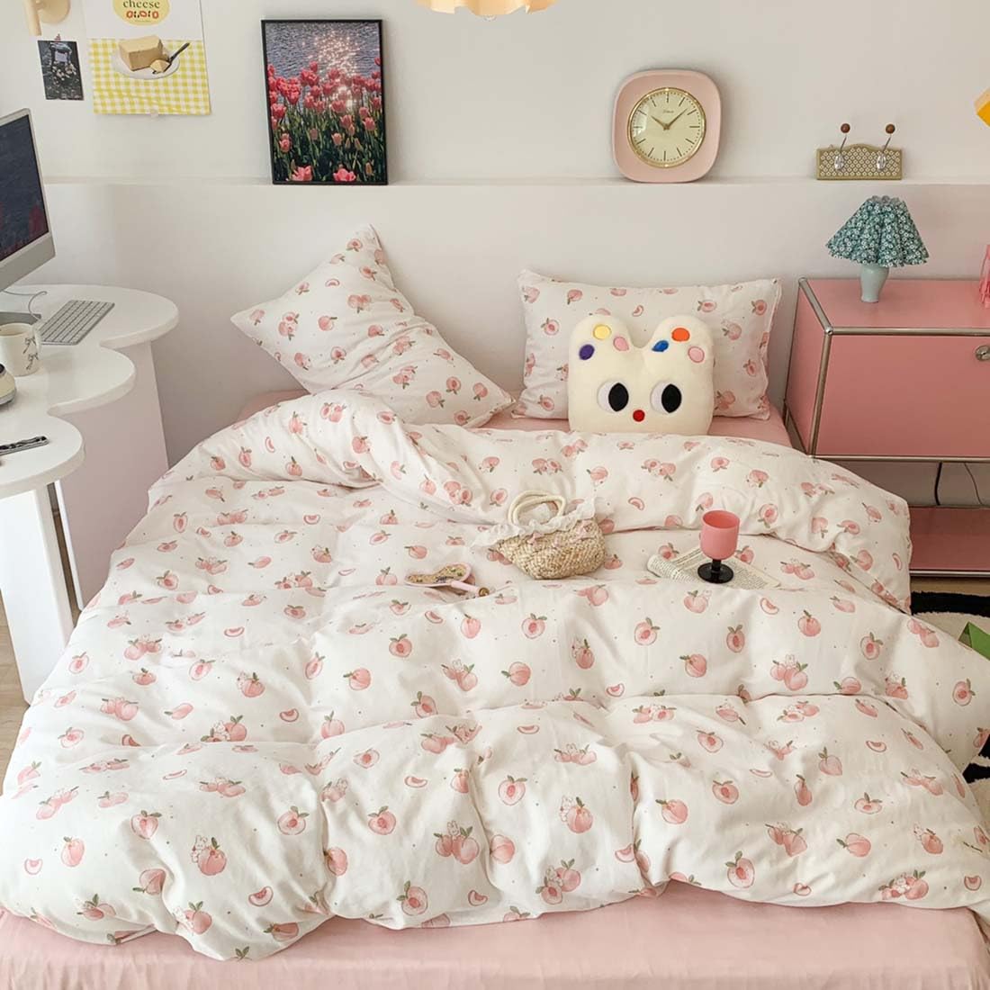 Duvet Cover Printed Bedding Set 3Pcs Girls Kawaii Pattern Comforter Cover with Zipper Closure Soft Breathable Microfiber