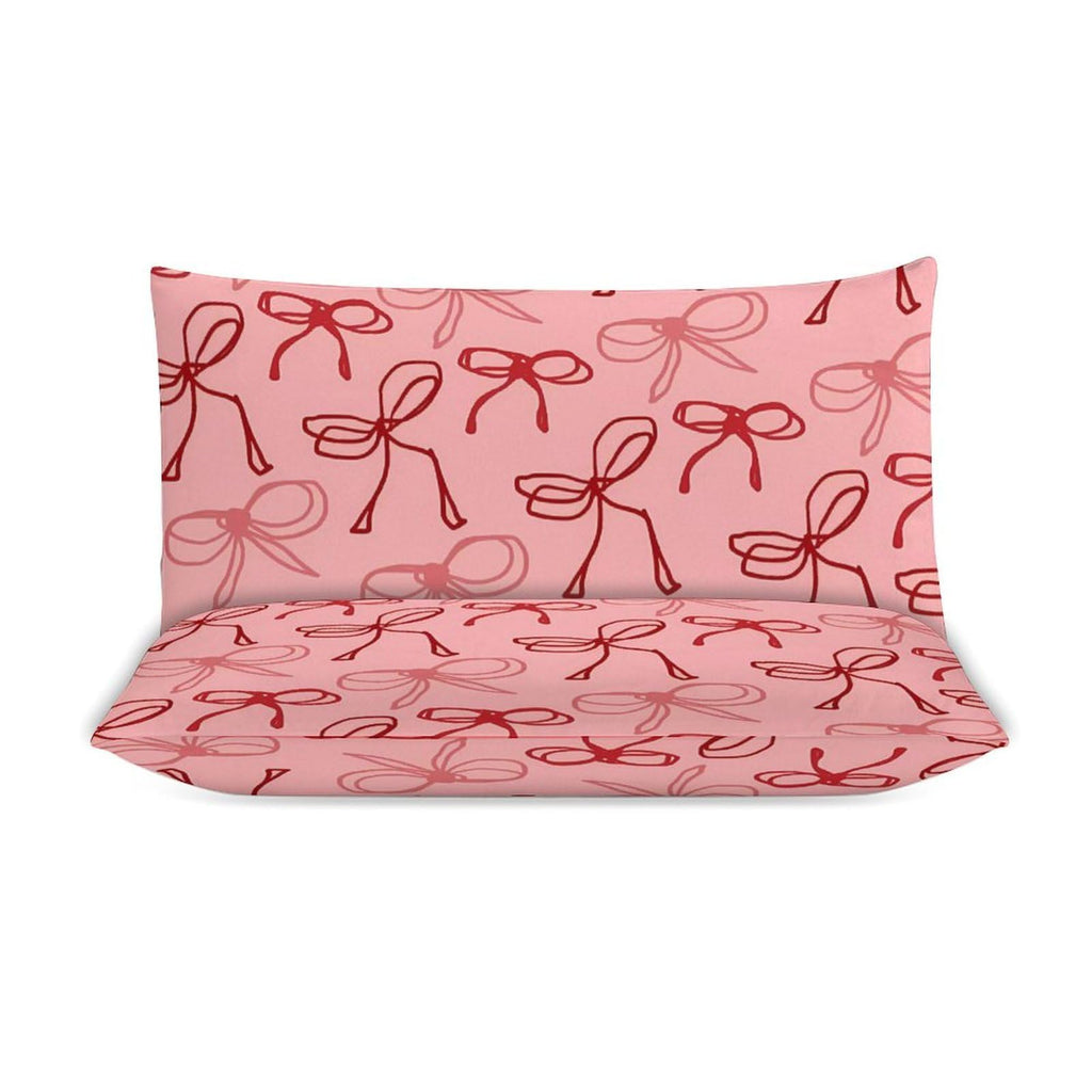 Pink Red Bow Comforter Set Duvet Cover Quilt Cover Set Ultra Soft Bed Cover (1 Duvet Cover+2 Pillowcases)