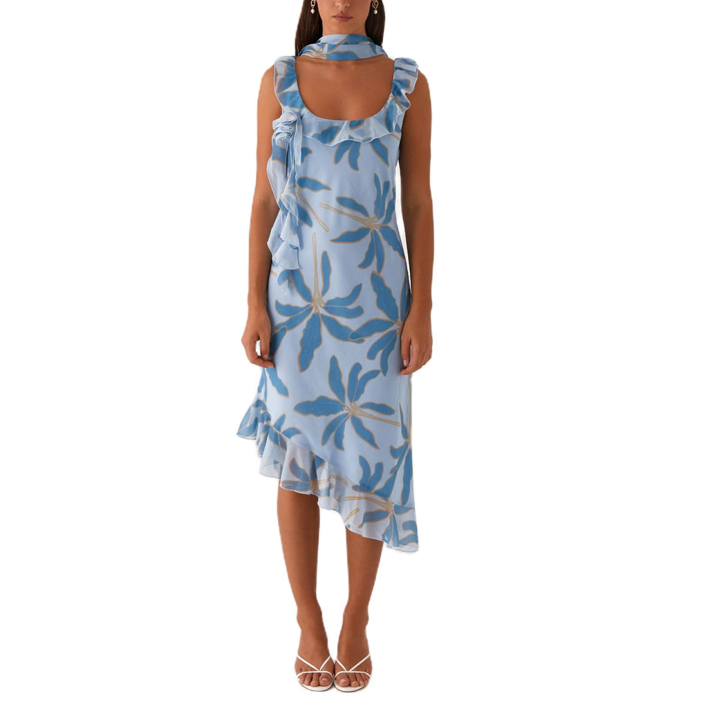 Women's Strapless Neck Scarf Floral Dresses Open Back Bodycon Long Dress Maxi Fitted Sundress