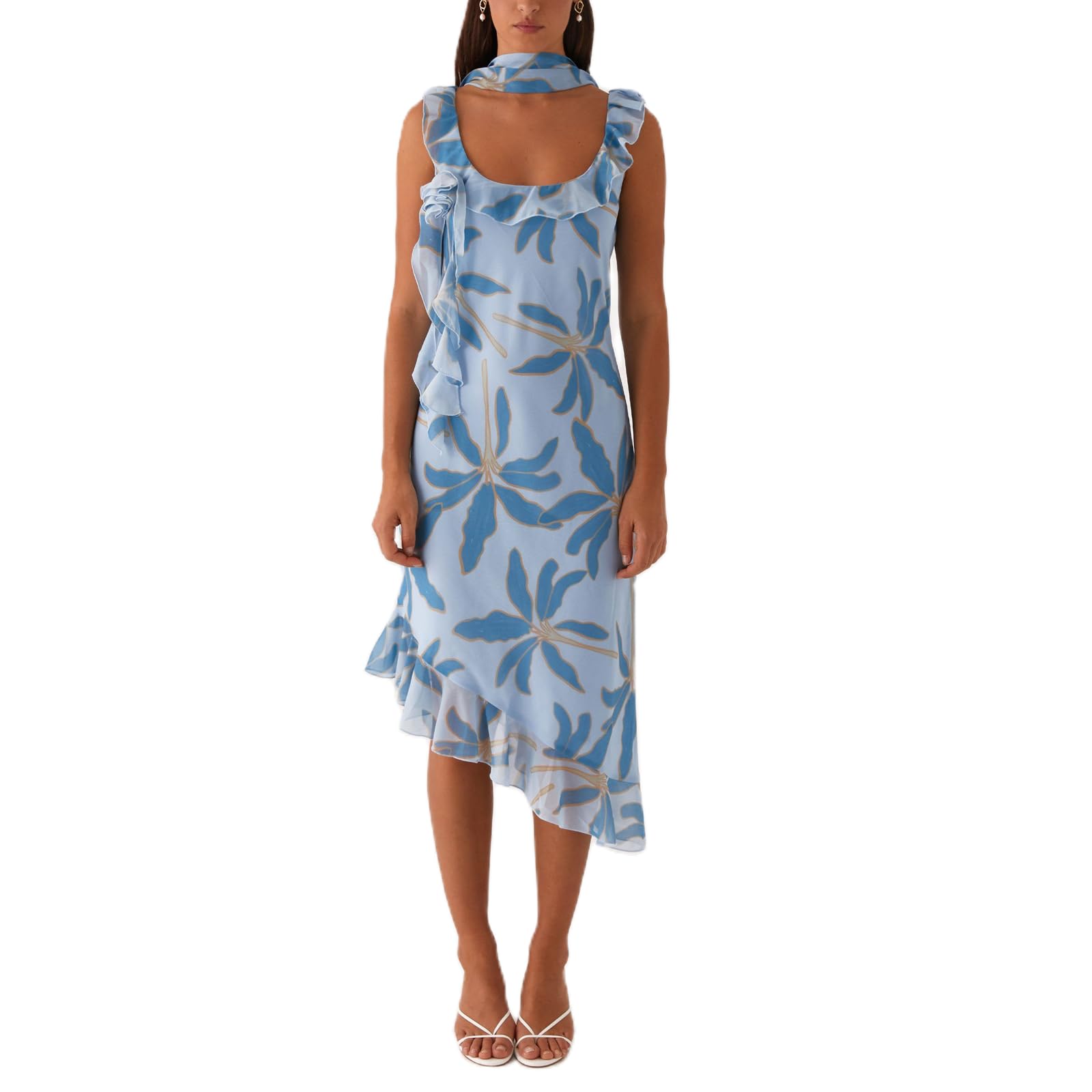 Women's Strapless Neck Scarf Floral Dresses Open Back Bodycon Long Dress Maxi Fitted Sundress