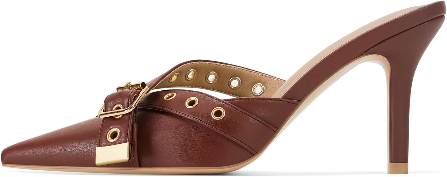 Pointed Closed Toe Dressy Bow Heel Vintage Heeled Mules Sexy Pointy Studded Slip on Stiletto Pump Shoes