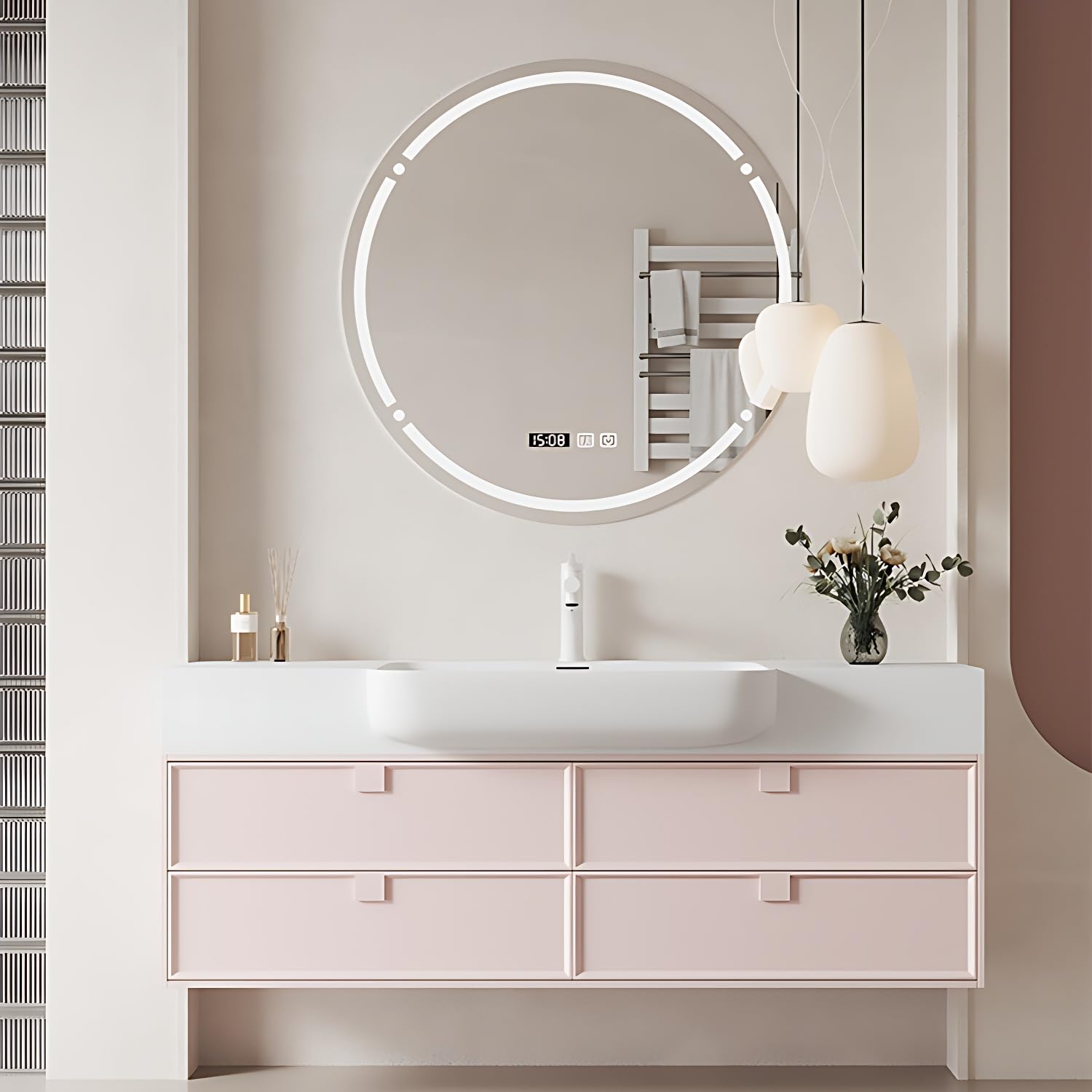 Elevated Bathroom Vanity with Sink & Smart Defogging Mirror, Floating Bathroom Vanity for Small Space, Solid Wood Material