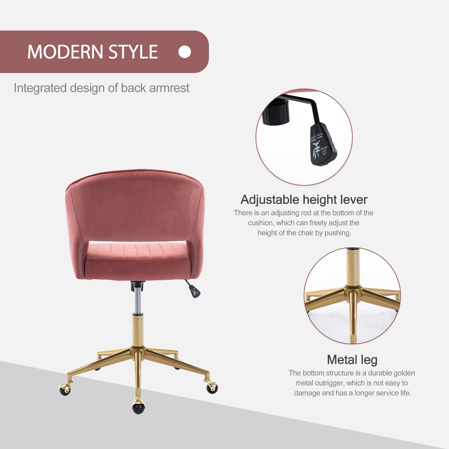 Vanity Velvet Chair, Upholstered Chairs with Adjustable Swivel Wheels