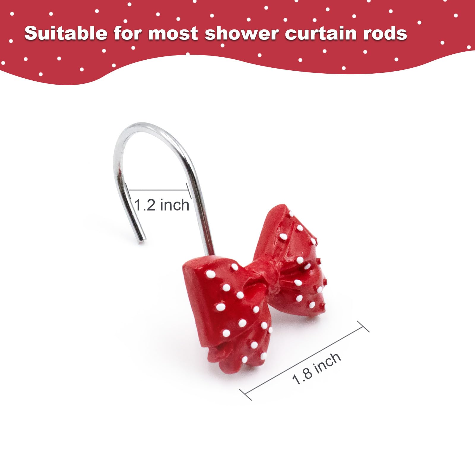 Decorative l Cute Bow Knot Polka Dots Shower Curtain Rings Decor Resin 12 Pcs