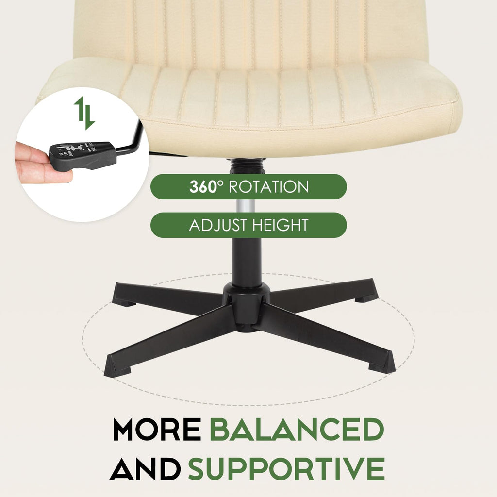 Criss Cross Chair, Armless Cross Legged Wide Comfty Desk Chair with No Wheels Modern Height Adjustable, Swivel Fabric Vanity Chair