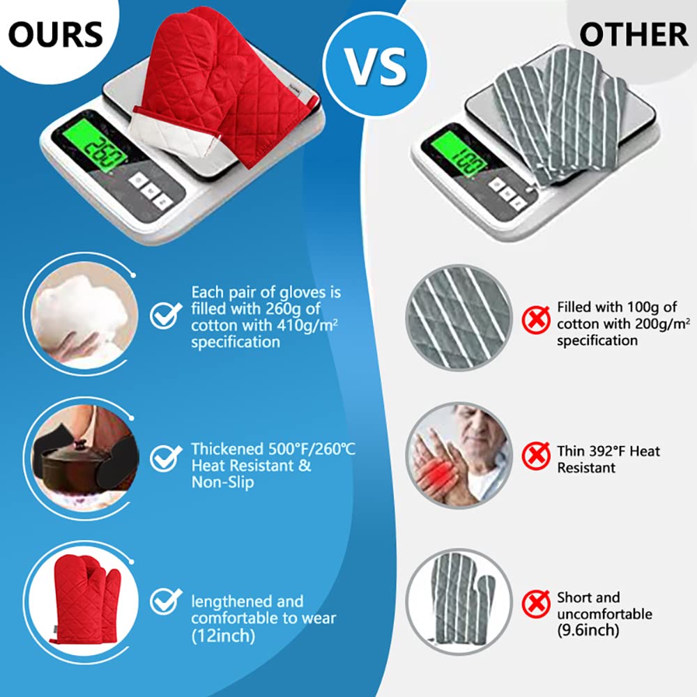 Oven Mitts and Pot Holders 4 pcs Set,High Heat Resistant 500 Degree Extra Thicken