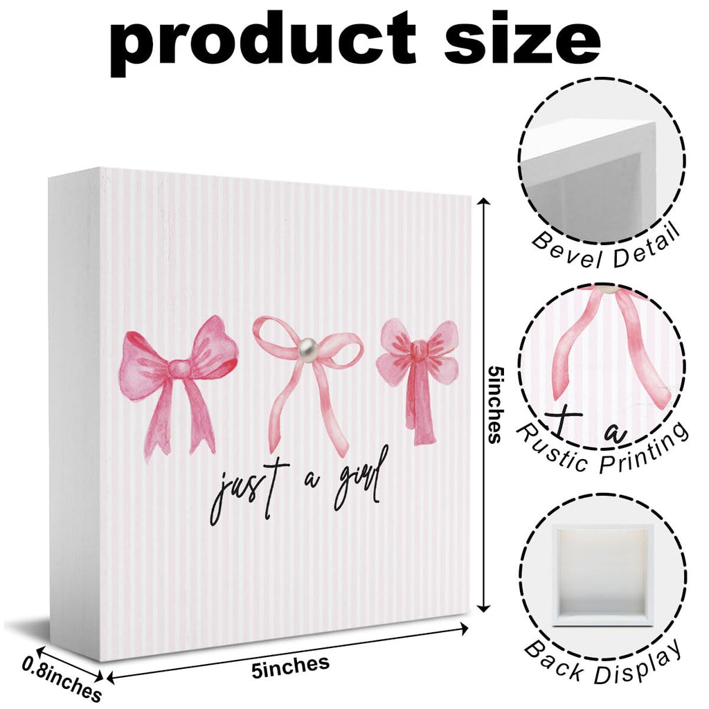 Pink Bow Coquette Room Decor - Wooden Box Sign Desk Decor