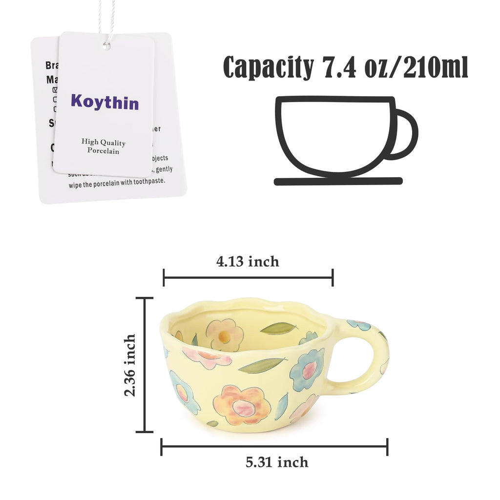 Ceramic Coffee Mug, Cute Floral Fruit Cup, Couple Mugs 8.5 oz/250 ml