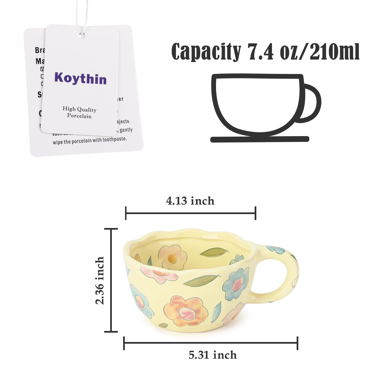 Ceramic Coffee Mug, Cute Floral Fruit Cup, Couple Mugs 8.5 oz/250 ml