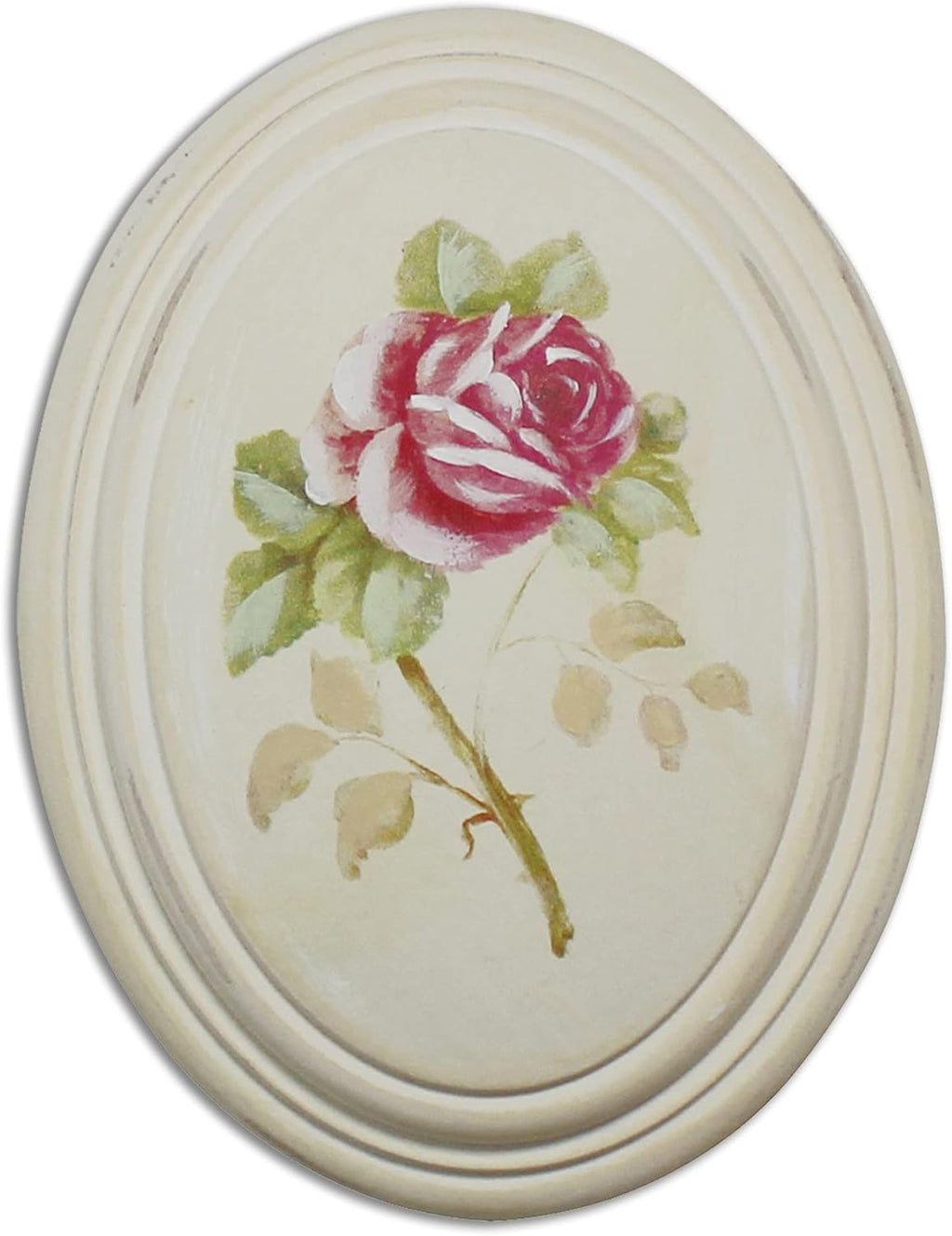 Painted Oval Wooden Frame Wall Hanging 3D Painting Decoration Art, Rose Flower Design Set of 3