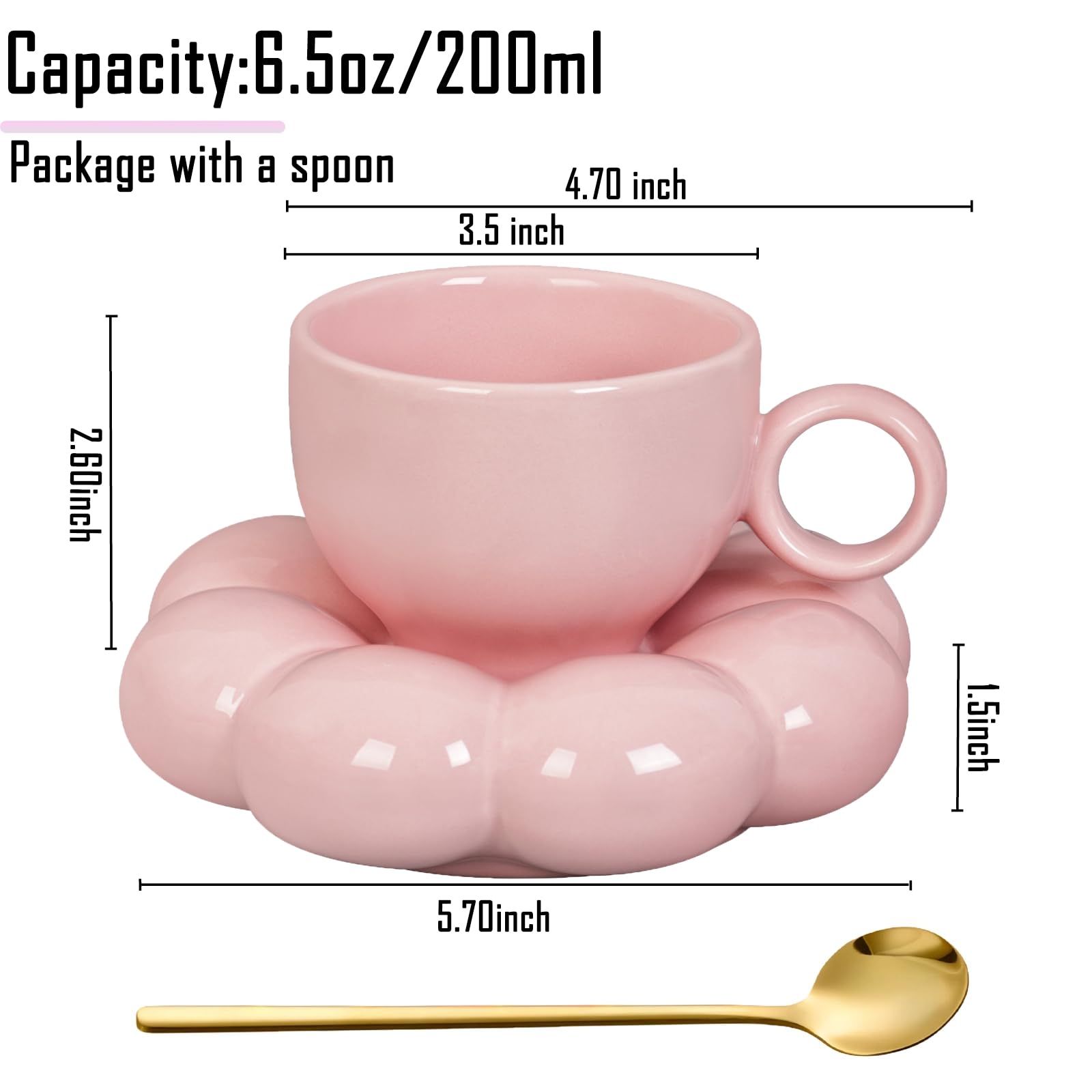 Coffee Mug, Tea Cup and Saucer Set with Spoon  10oz