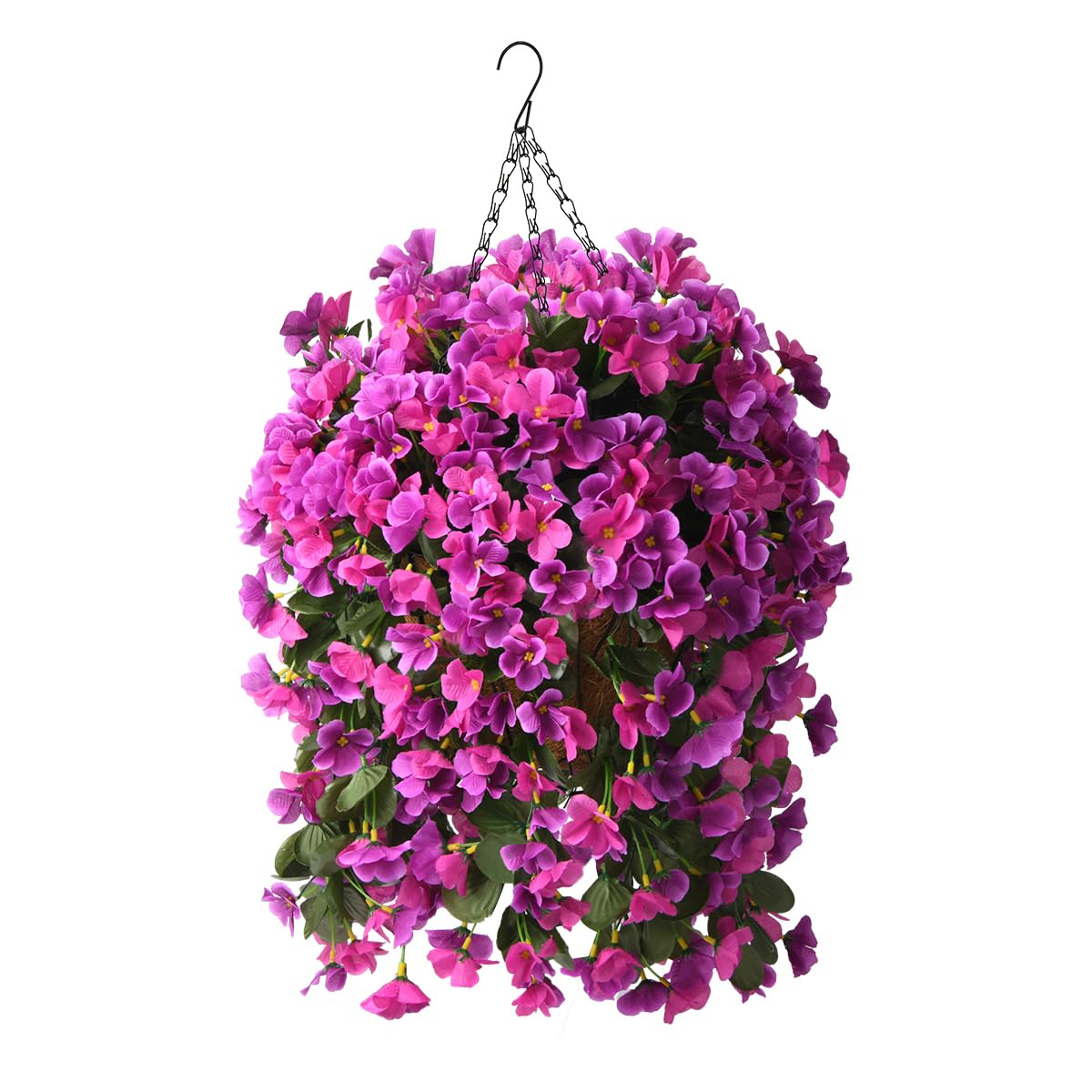 Hanging Flowers Basket for Outdoors Spring Decoration, Faux Silk Begonia in Planter Look Real UV Resistant for Outside