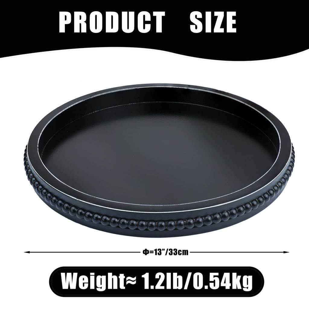 Round Wood Decorative Ottoman Tray for Coffee Table Kitchen Counter, Living Room, Handcrafted Wooden Serving Tray for Table Centerpiece