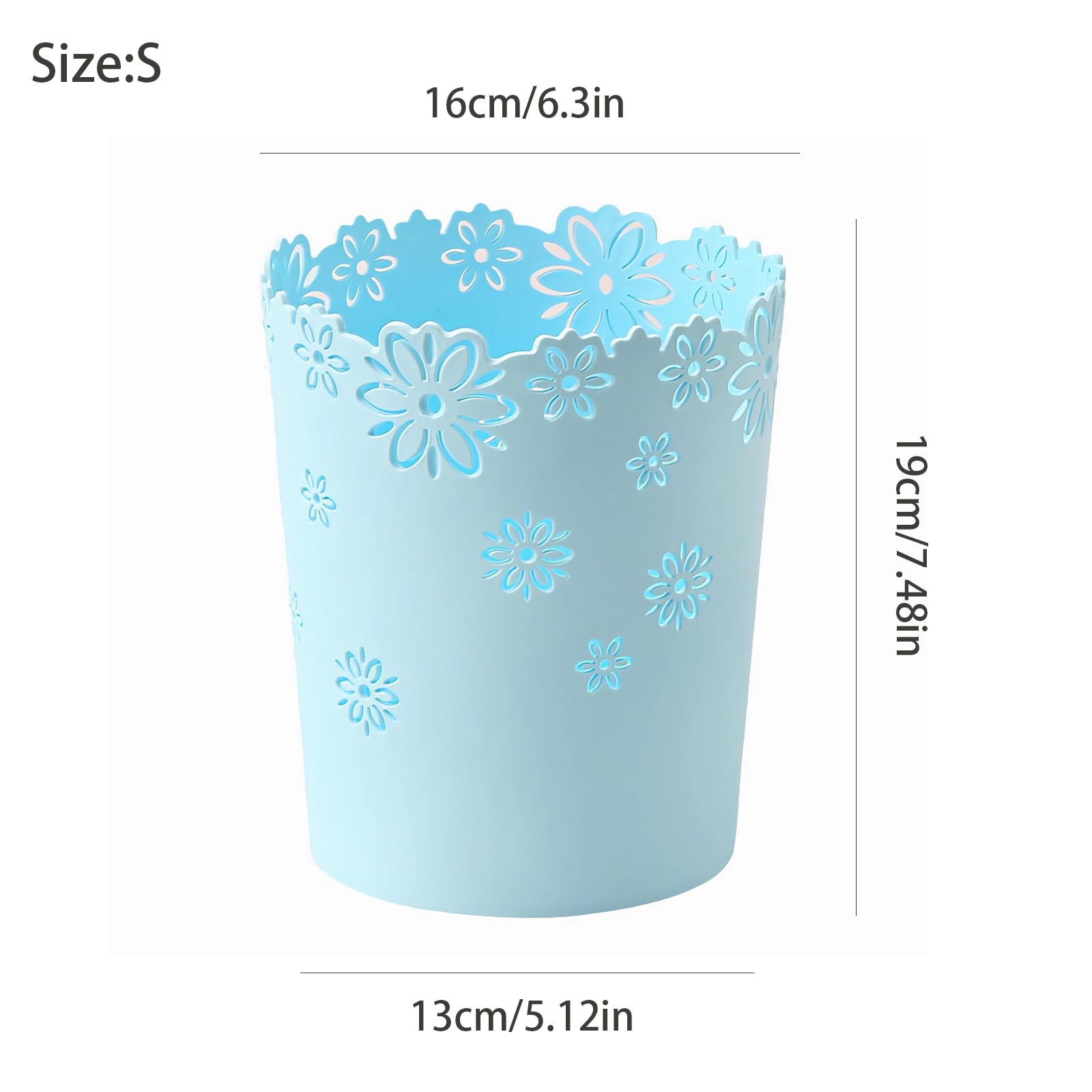 Mini Wastebasket Small Trashcan Room Decor Hollow Flower Shape Plastic Lidless Round Garbage Container Bin for Bathroom, Kitchen, Bedroom, Home Office, College Dormitory