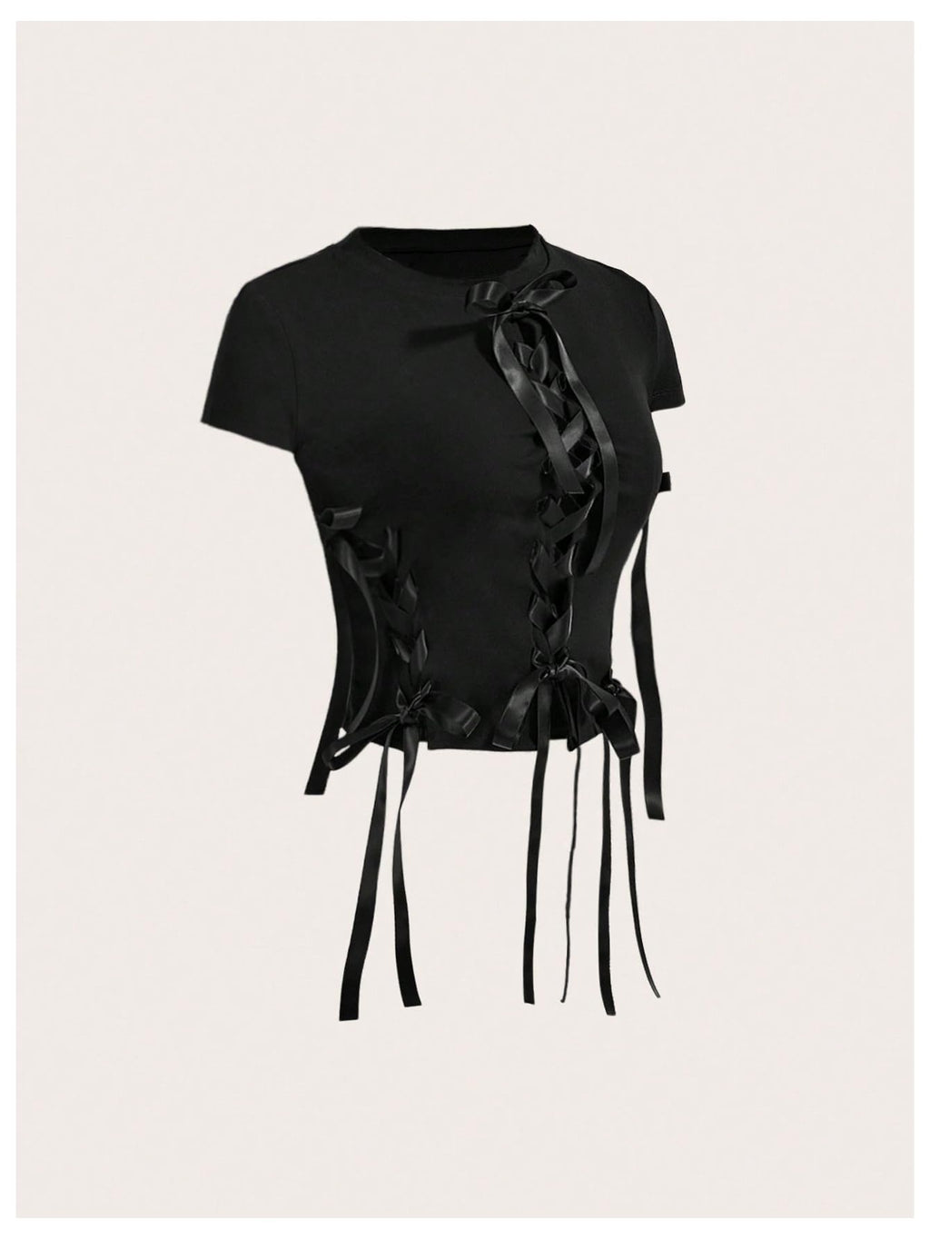 Women's Y2k Bow Tie Front T Shirt Short Sleeve Crew Neck Coquette Crop Tops