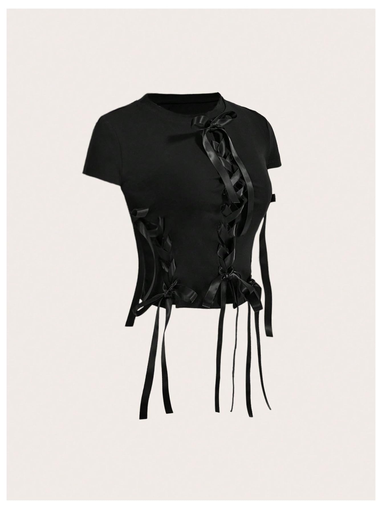 Women's Y2k Bow Tie Front T Shirt Short Sleeve Crew Neck Coquette Crop Tops