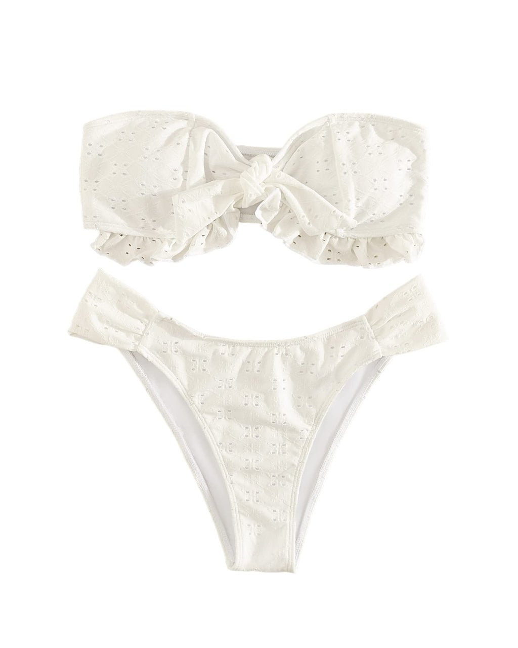 Women's 2 Piece Bathing Suit Ruffle Hem Bandeau Tie Front Bikini Set