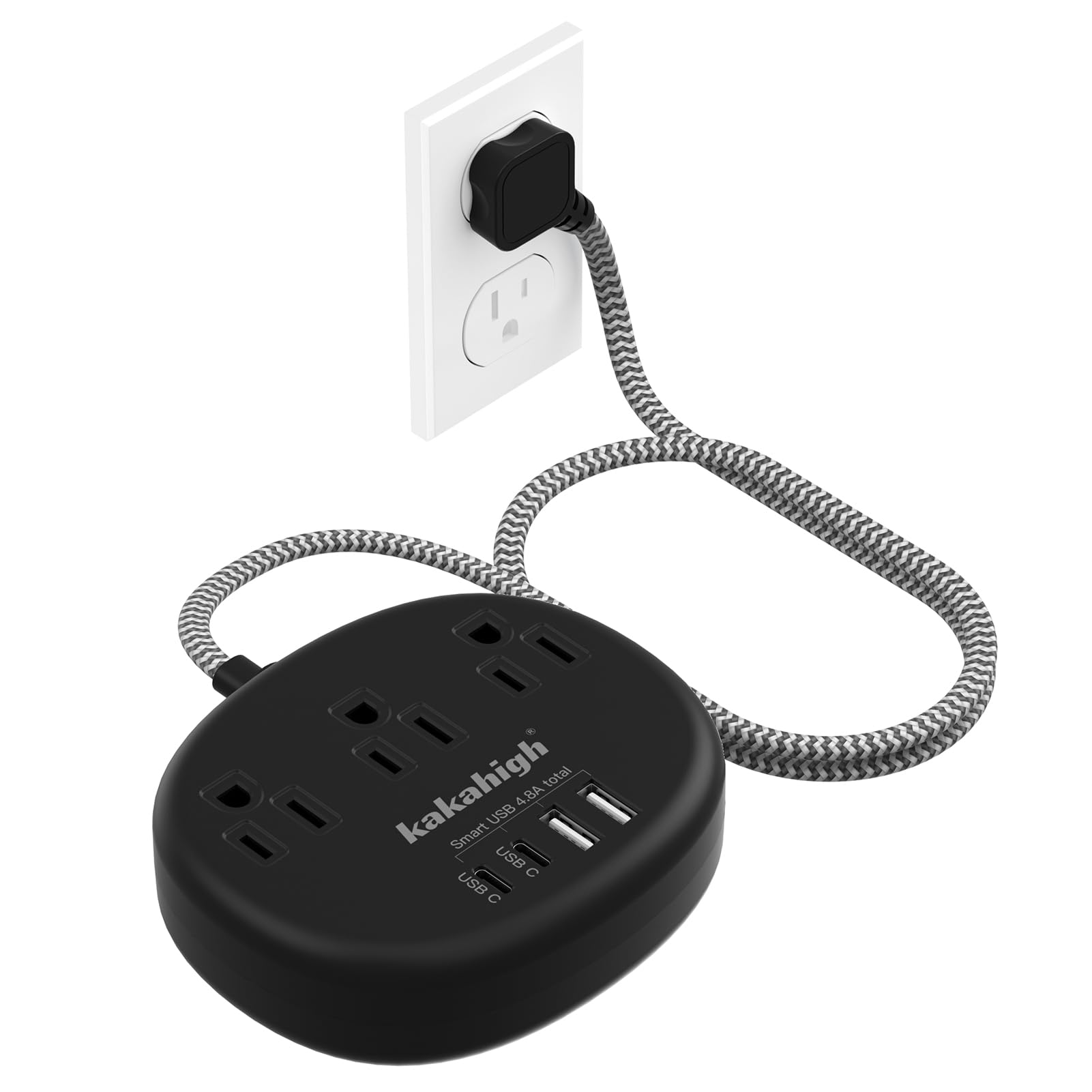 Cute Surge Protector â€?5FT Flat Extension Cord, 3 Outlets, 4 USB Ports (24W)